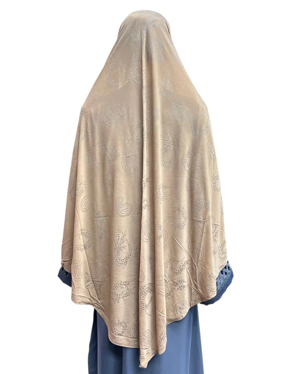 XL One-Piece Instant Hijab with Silver Rhinestones - Tan - Image 3