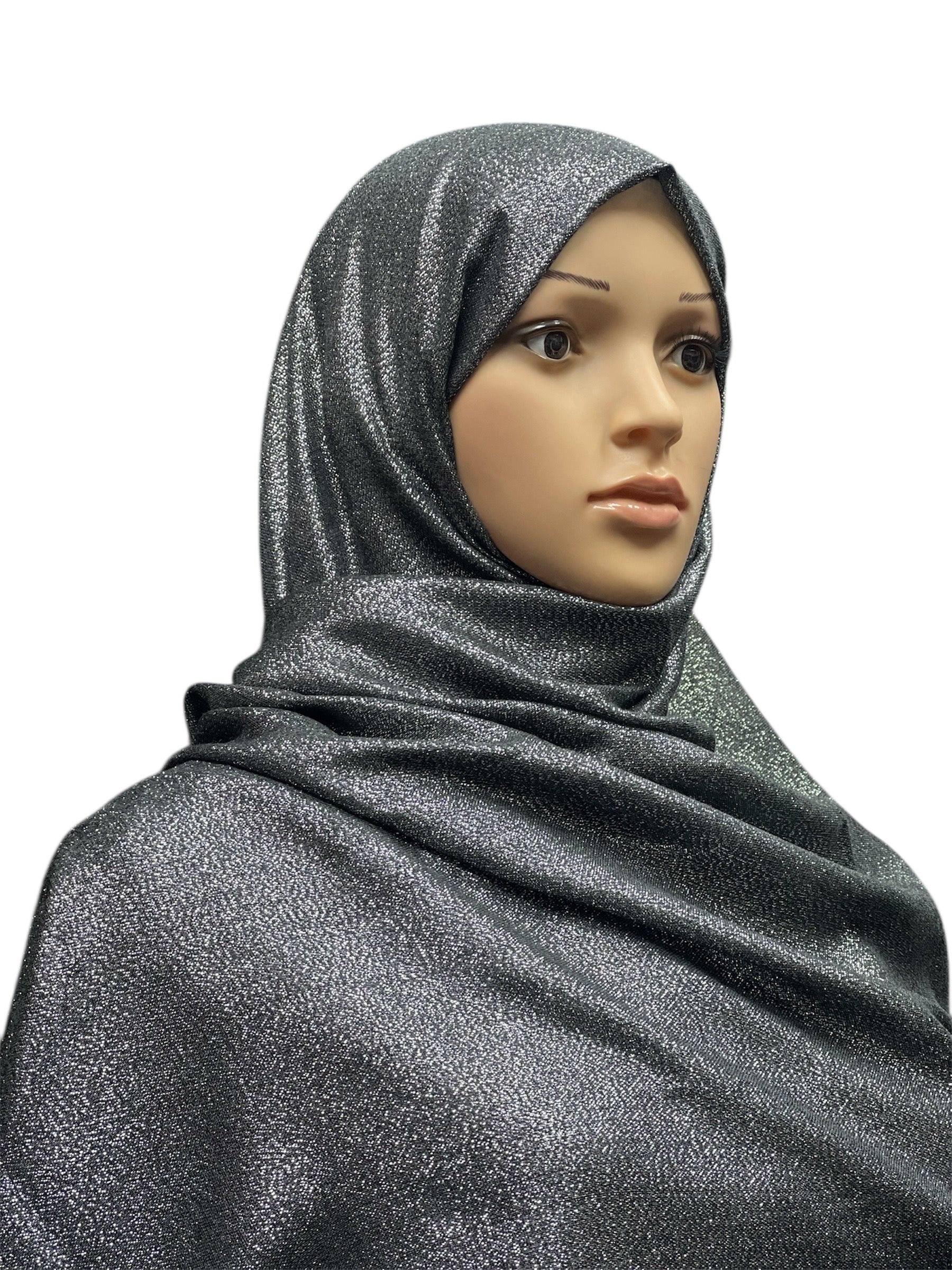 XL Shimmer Viscose Hijab - Black/Silver - Image 3