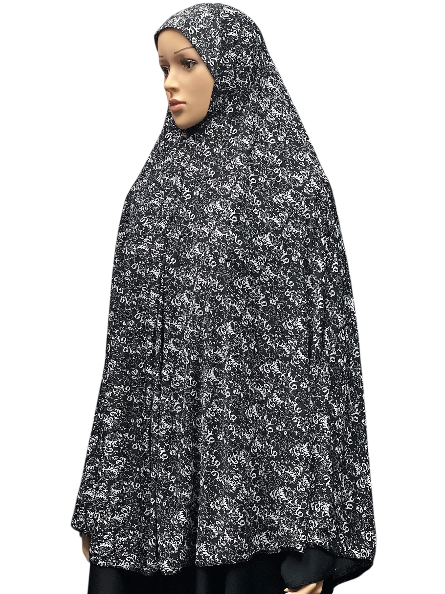 XL Women’s Printed Prayer Hijab - Black Paisley - Image 2