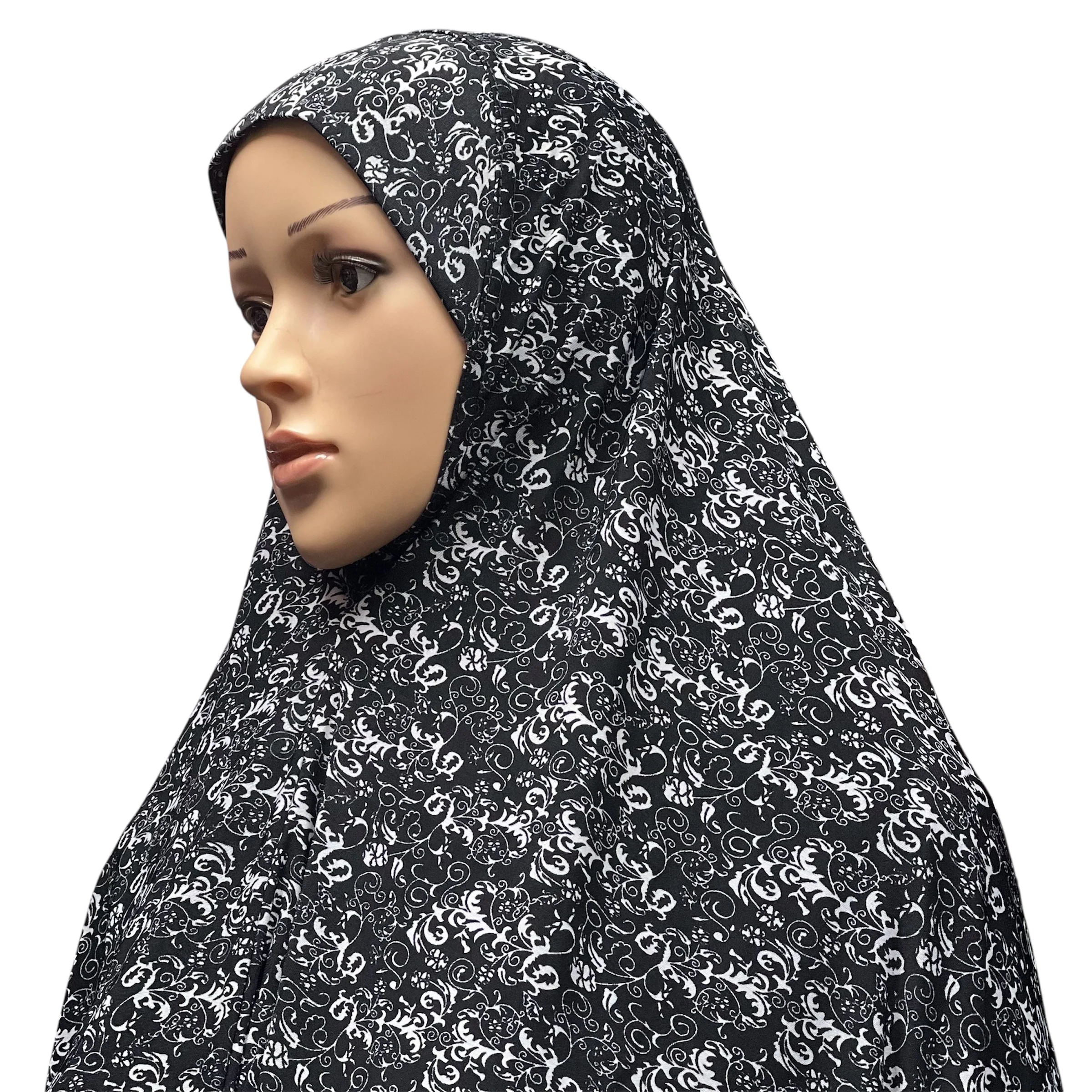 XL Women’s Printed Prayer Hijab - Black Paisley - Image 3