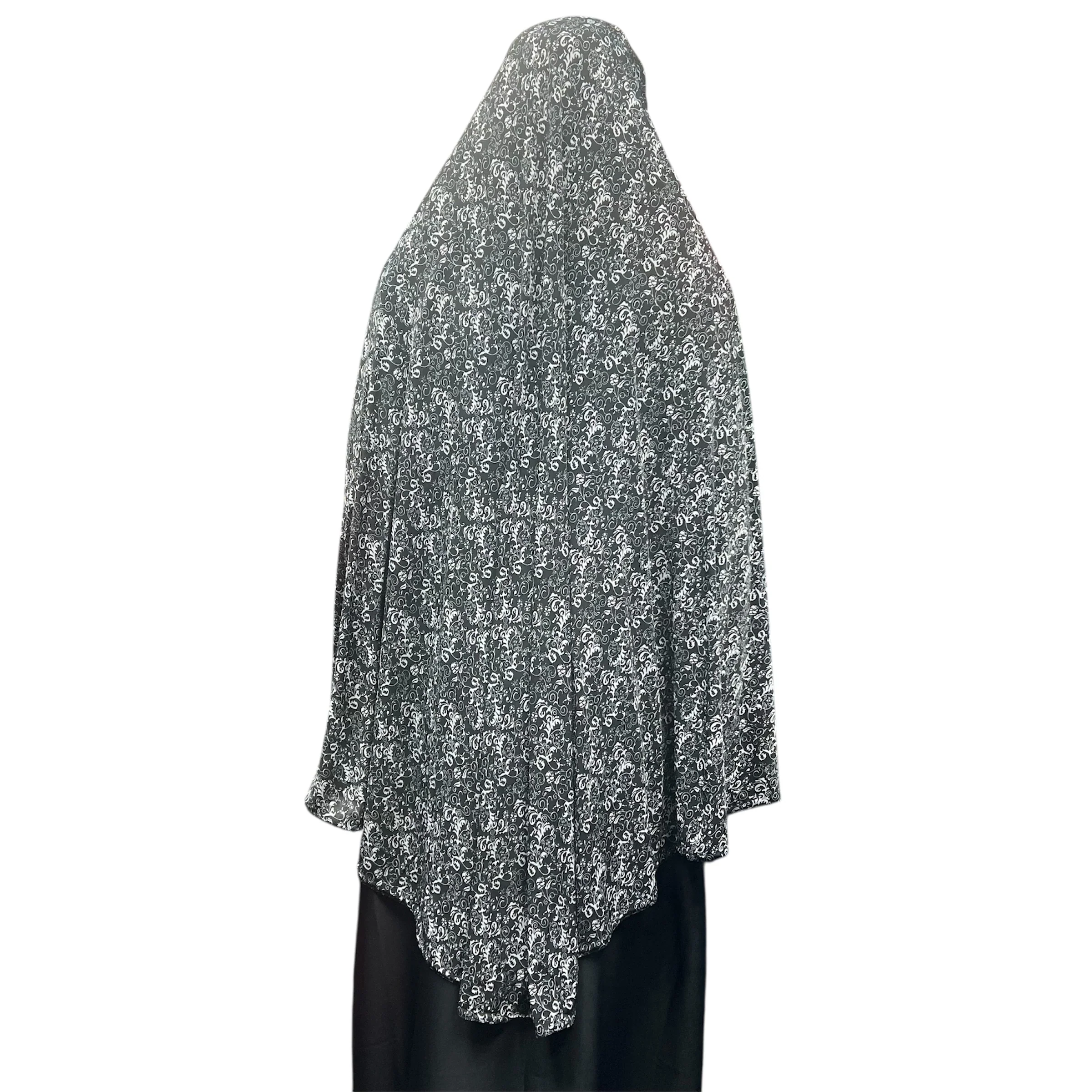 XL Women’s Printed Prayer Hijab - Black Paisley - Image 4