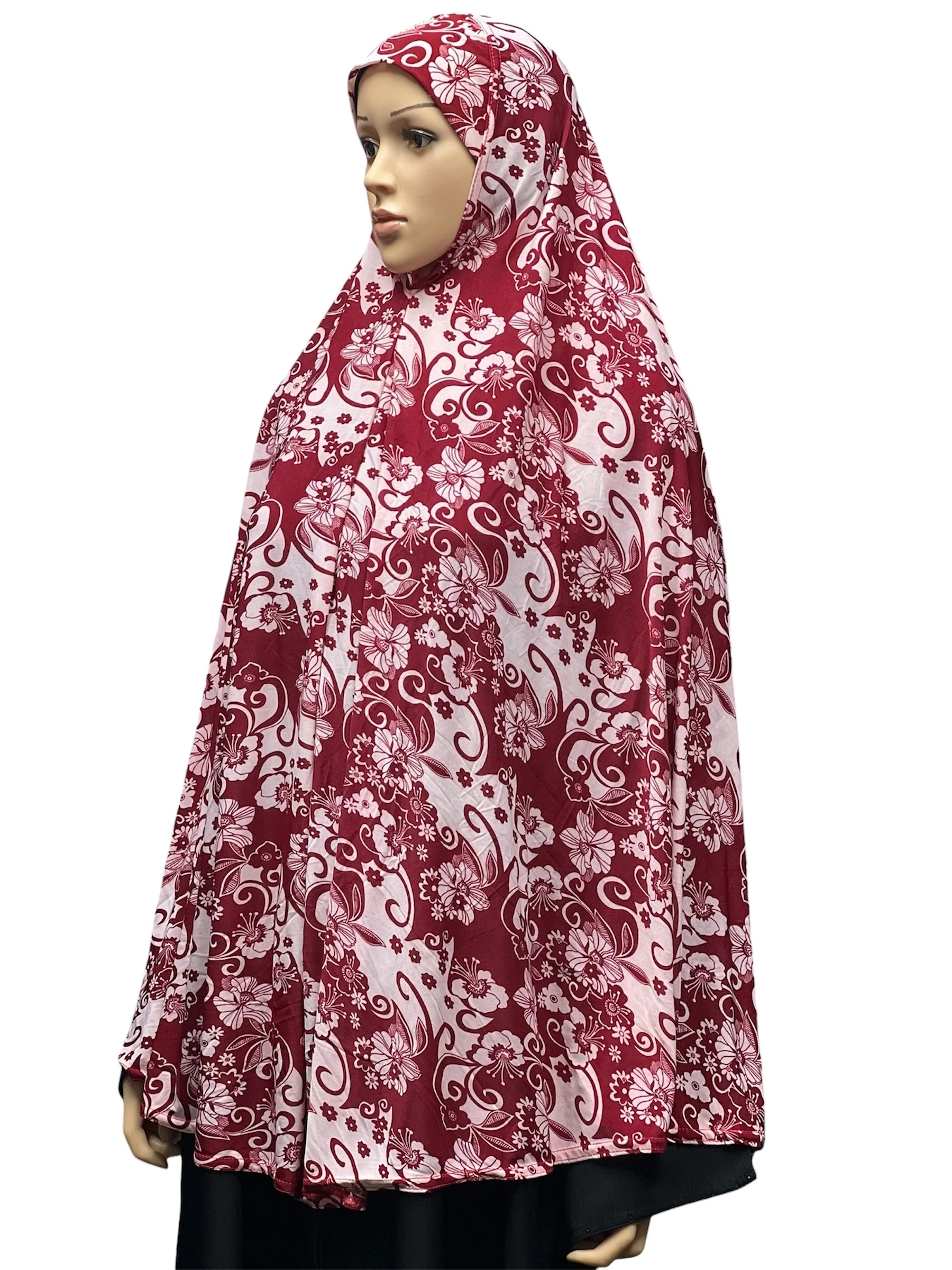 XL Women’s Printed Prayer Hijab - Red Floral - Image 2