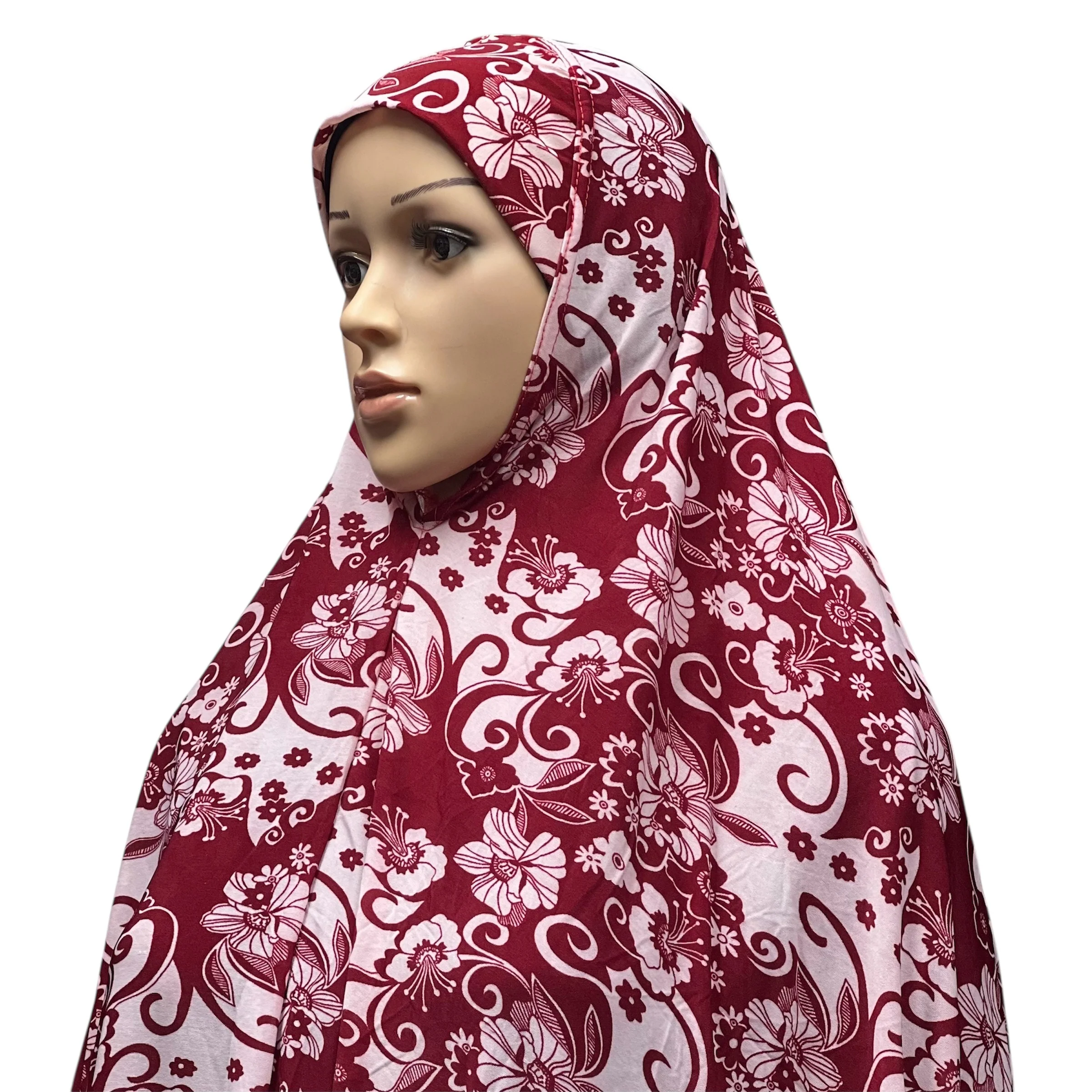 XL Women’s Printed Prayer Hijab - Red Floral - Image 3