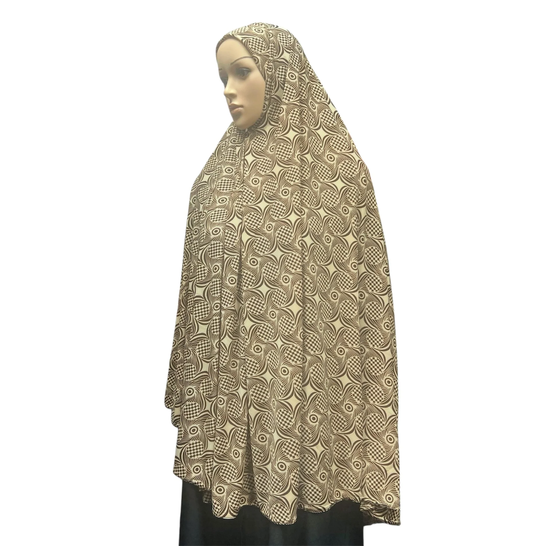 XL Women’s Printed Prayer Hijab - Tan Swirls - Image 2
