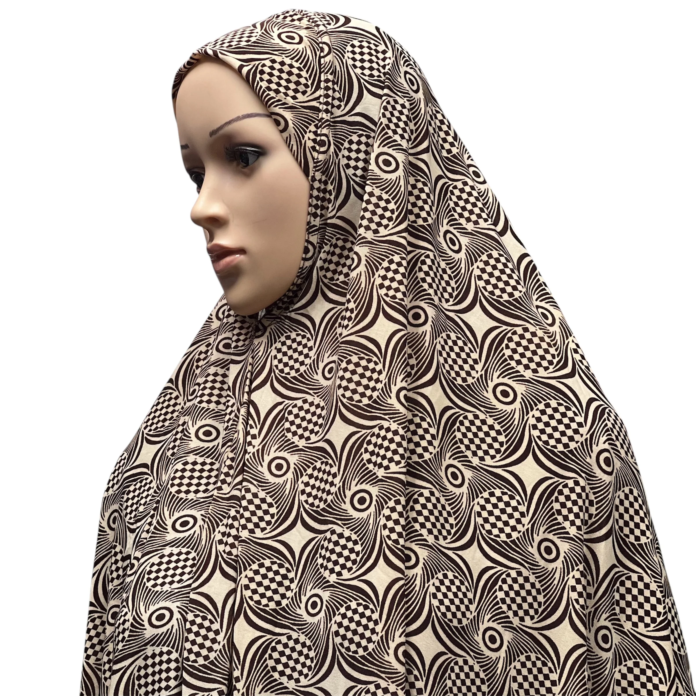 XL Women’s Printed Prayer Hijab - Tan Swirls - Image 3