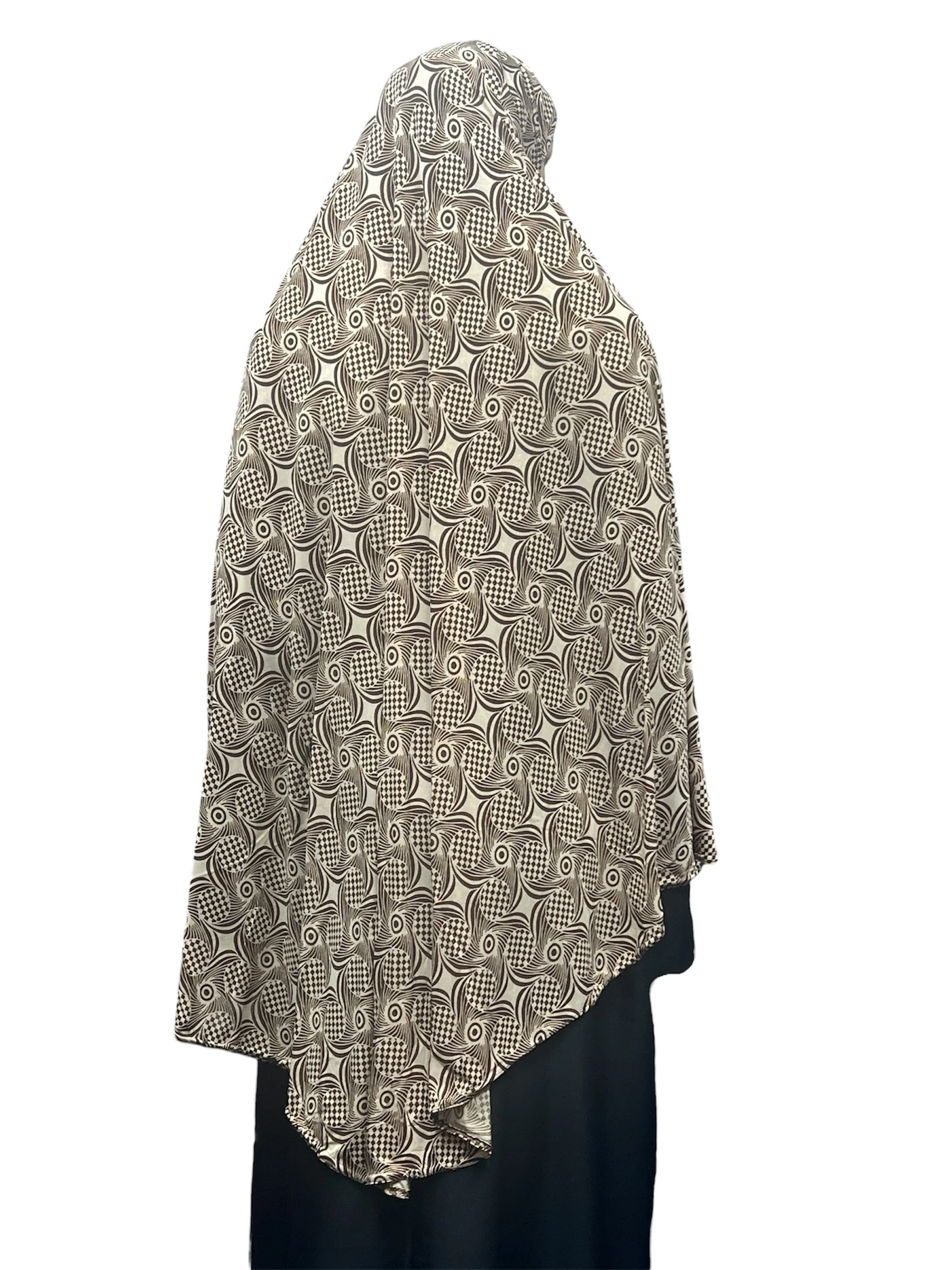 XL Women’s Printed Prayer Hijab - Tan Swirls - Image 4