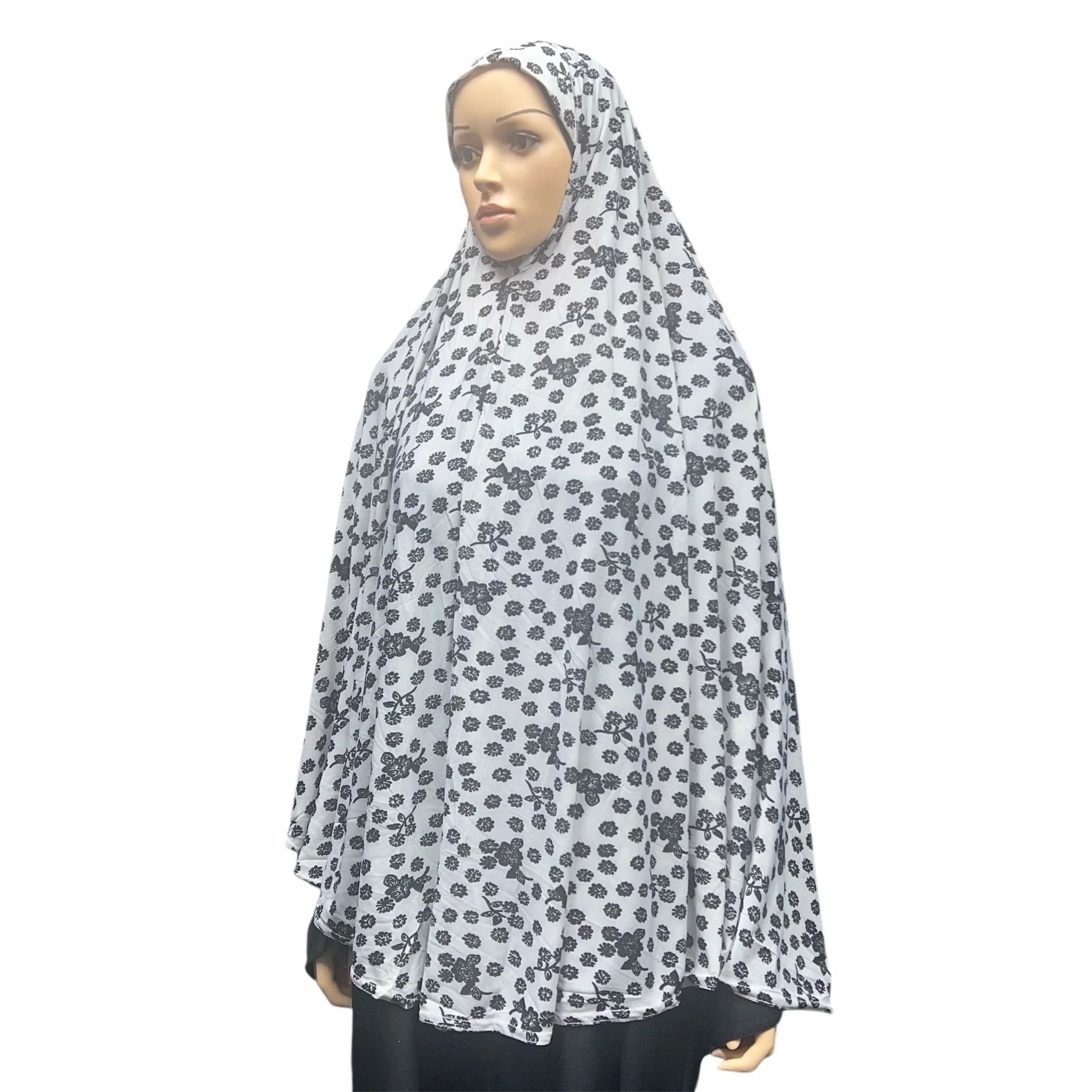 XL Women’s Printed Prayer Hijab - White Floral - Image 2