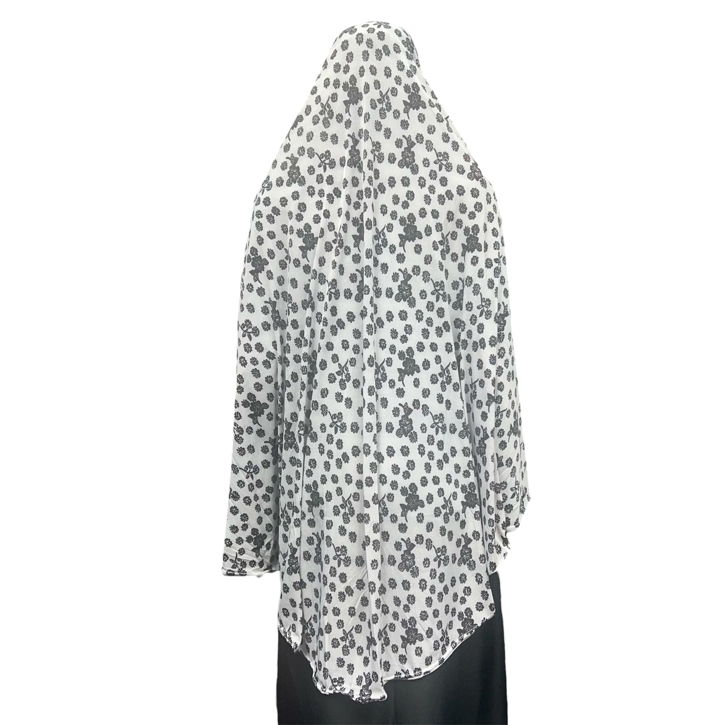 XL Women’s Printed Prayer Hijab - White Floral - Image 4