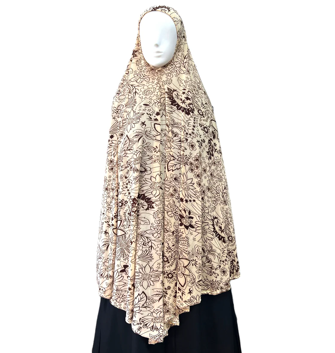 XXL Women’s Printed Prayer Hijab - Beige Floral - Image 2