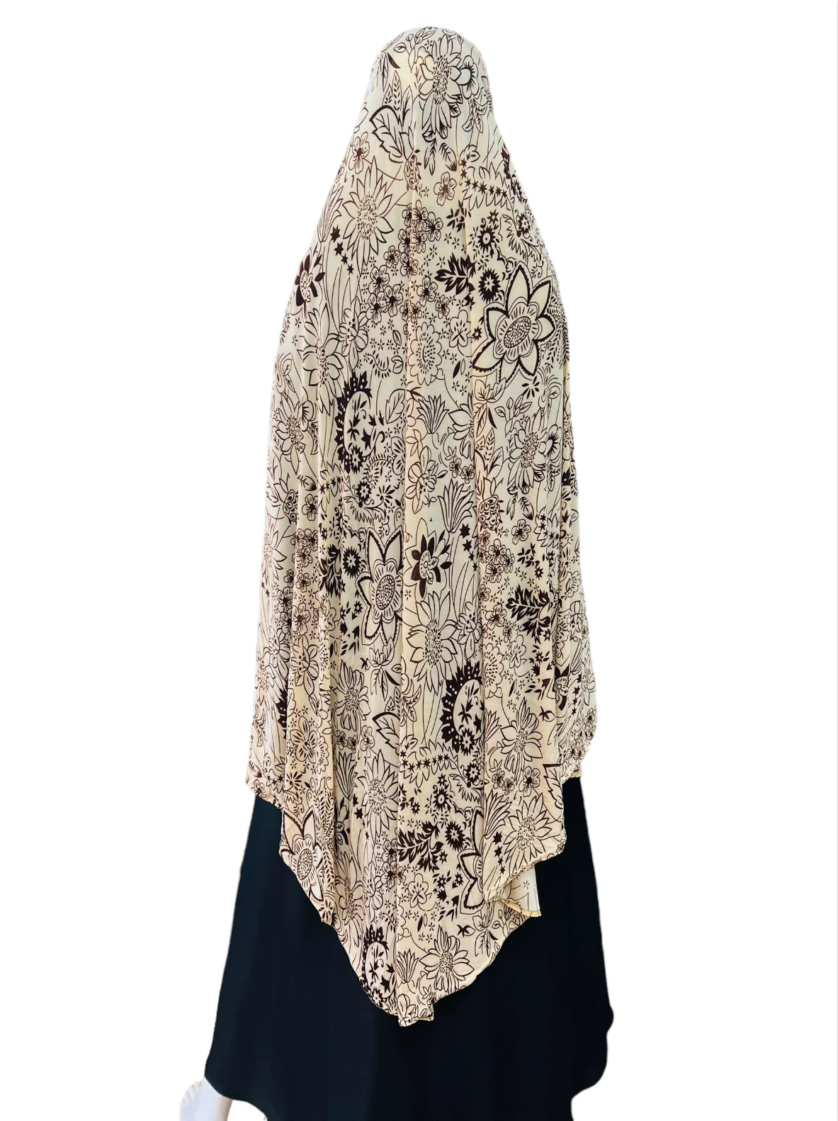 XXL Women’s Printed Prayer Hijab - Beige Floral - Image 3