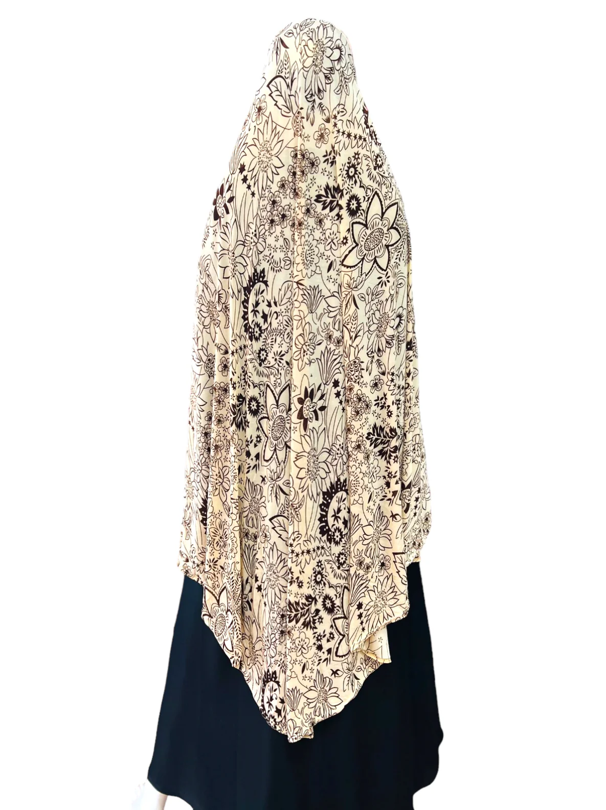 XXL Women’s Printed Prayer Hijab - Beige Floral - Image 5