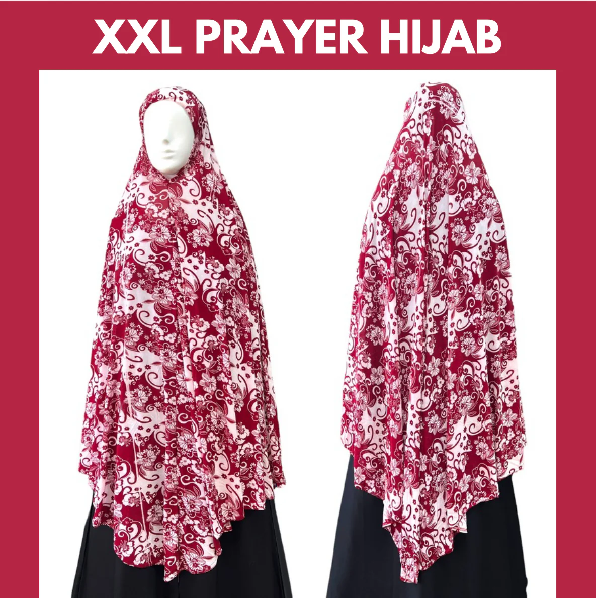 XXL Women’s Printed Prayer Hijab - Red Floral