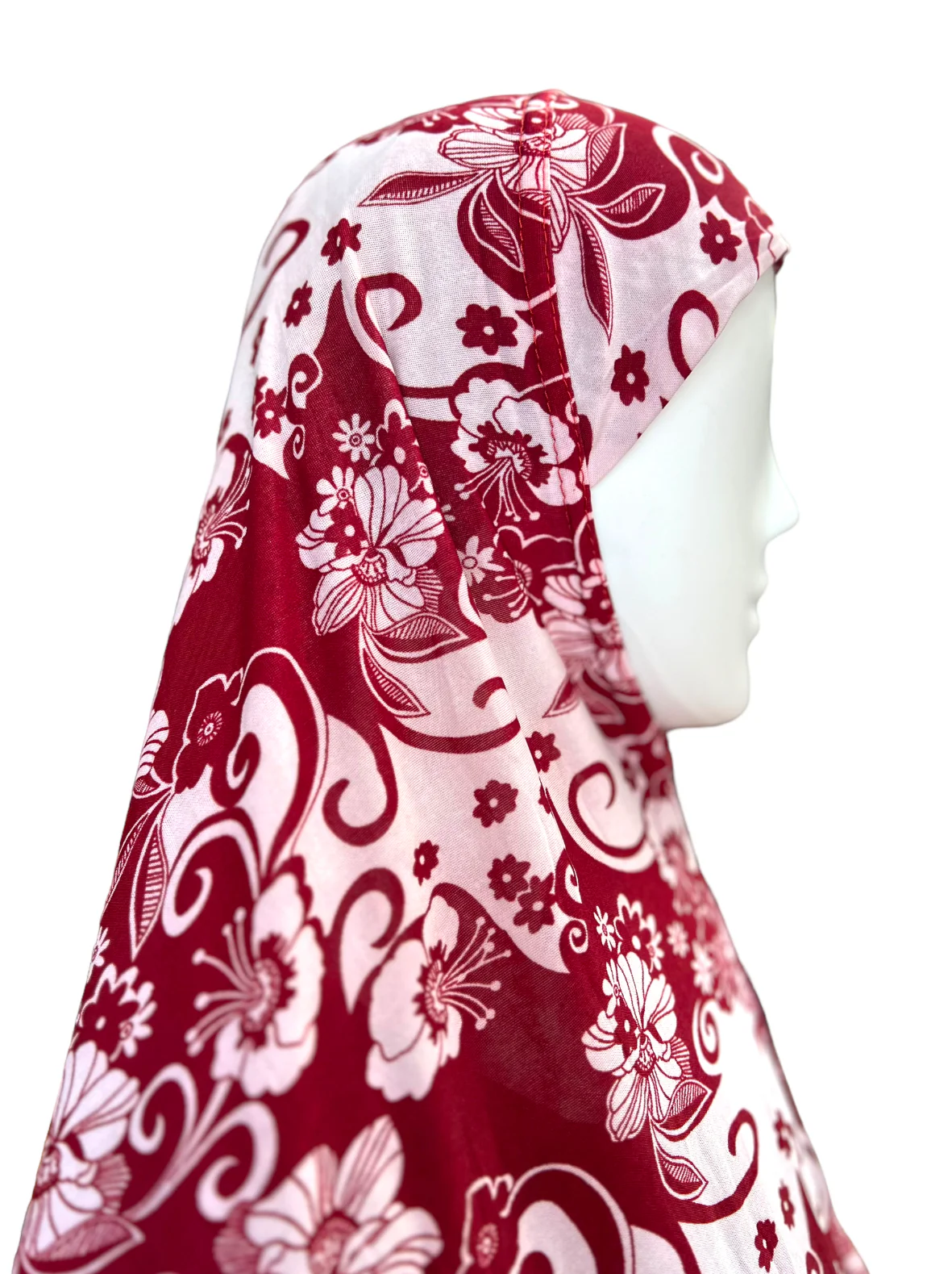 XXL Women’s Printed Prayer Hijab - Red Floral - Image 3