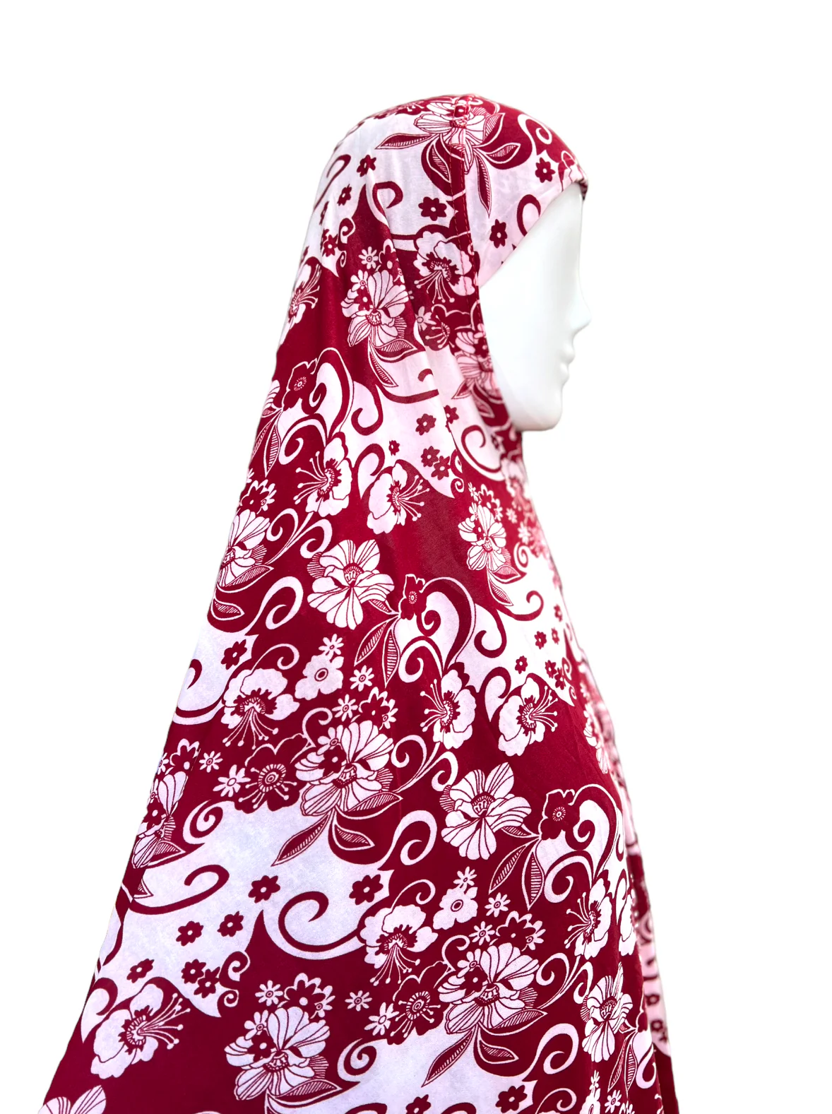XXL Women’s Printed Prayer Hijab - Red Floral - Image 4
