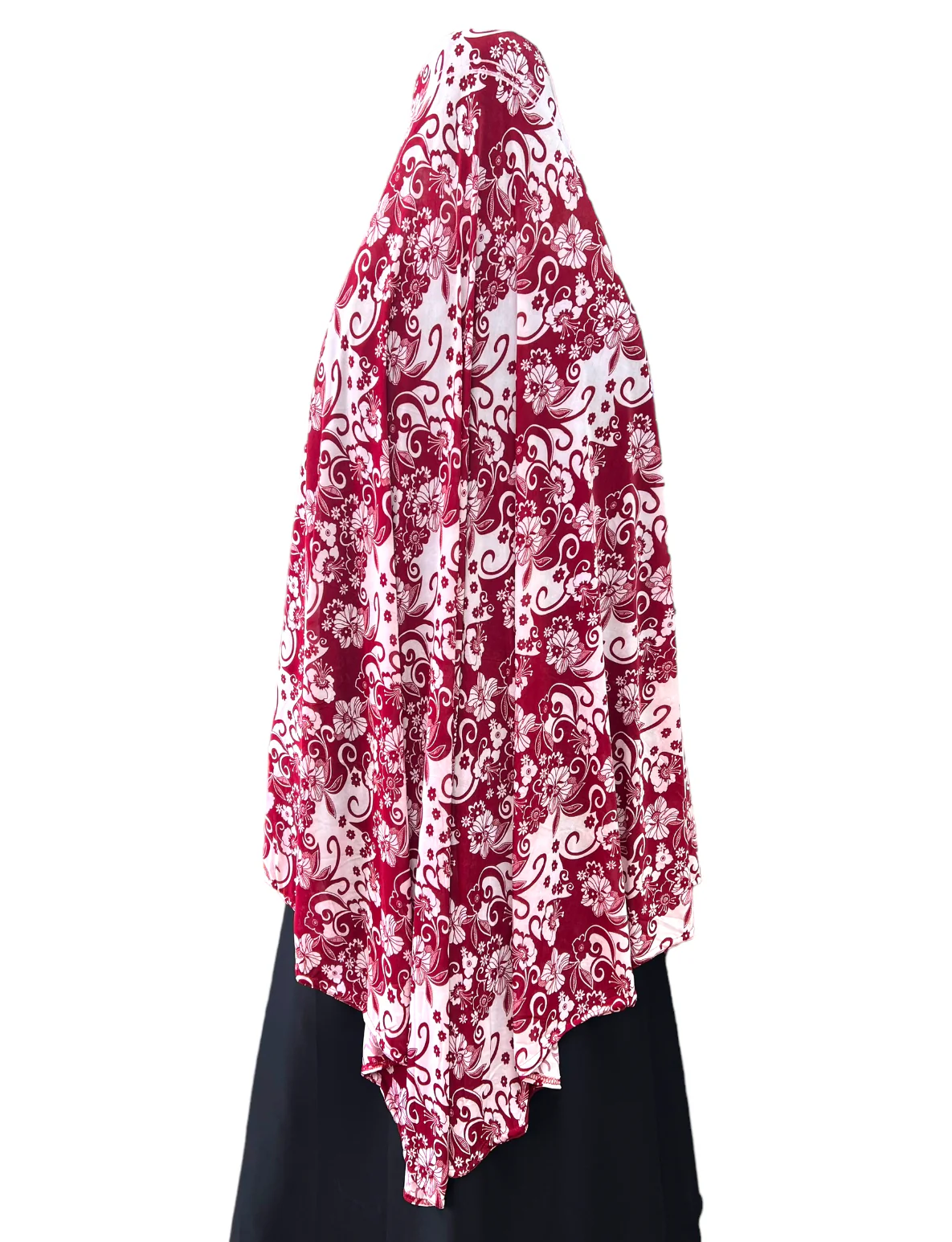 XXL Women’s Printed Prayer Hijab - Red Floral - Image 5