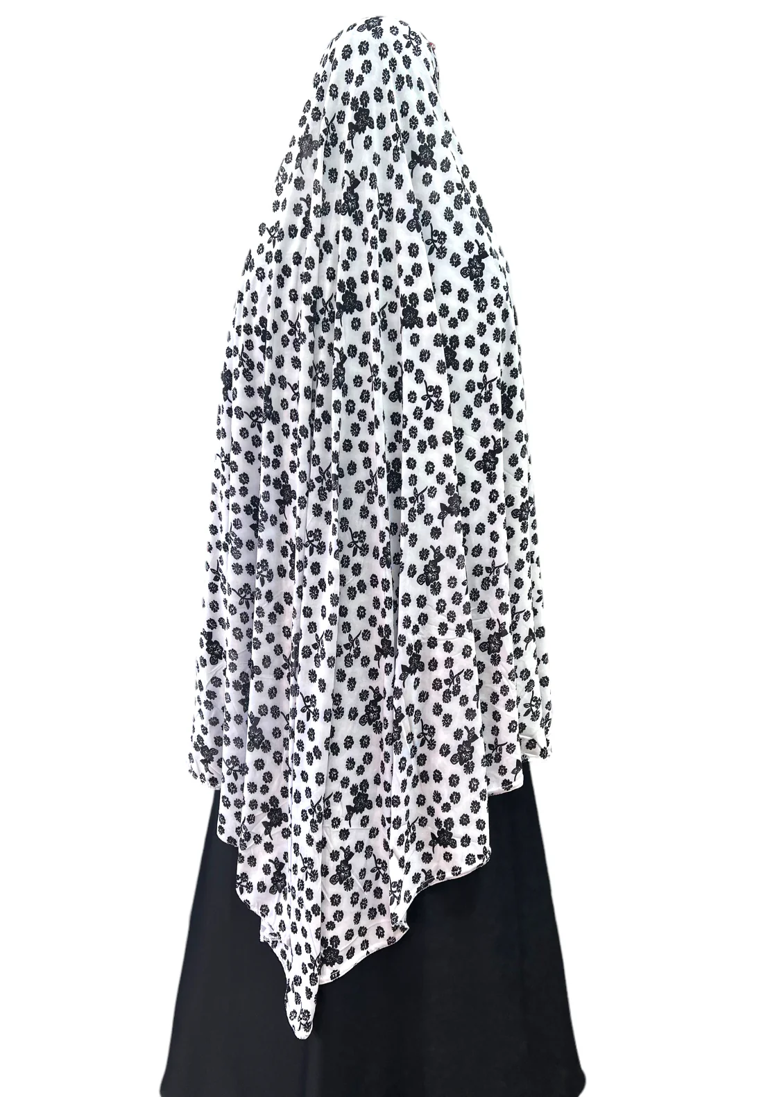 XXL Women’s Printed Prayer Hijab - Black & White Floral - Image 5