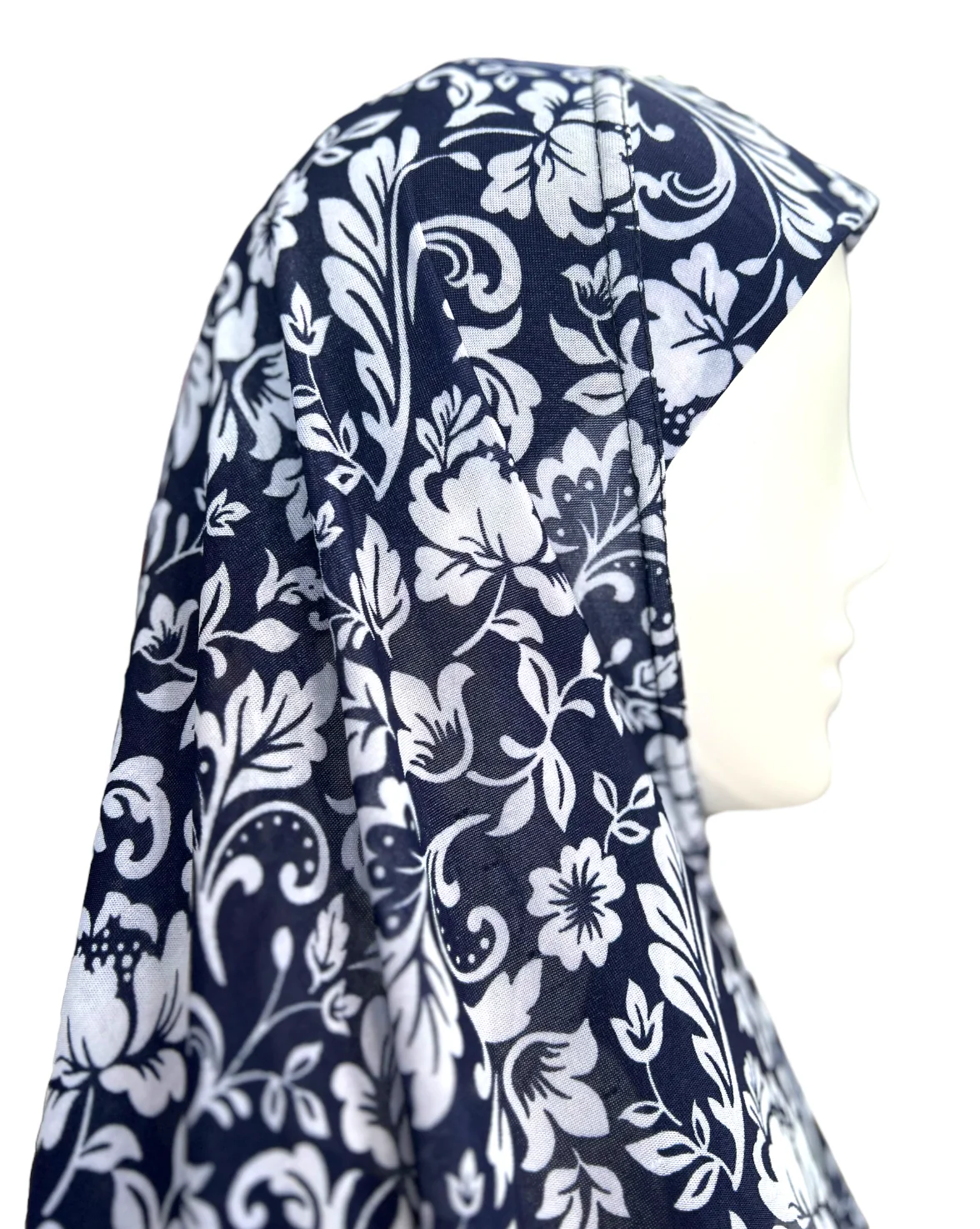 XXL Women’s Printed Prayer Hijab - Navy Blue Floral - Image 2