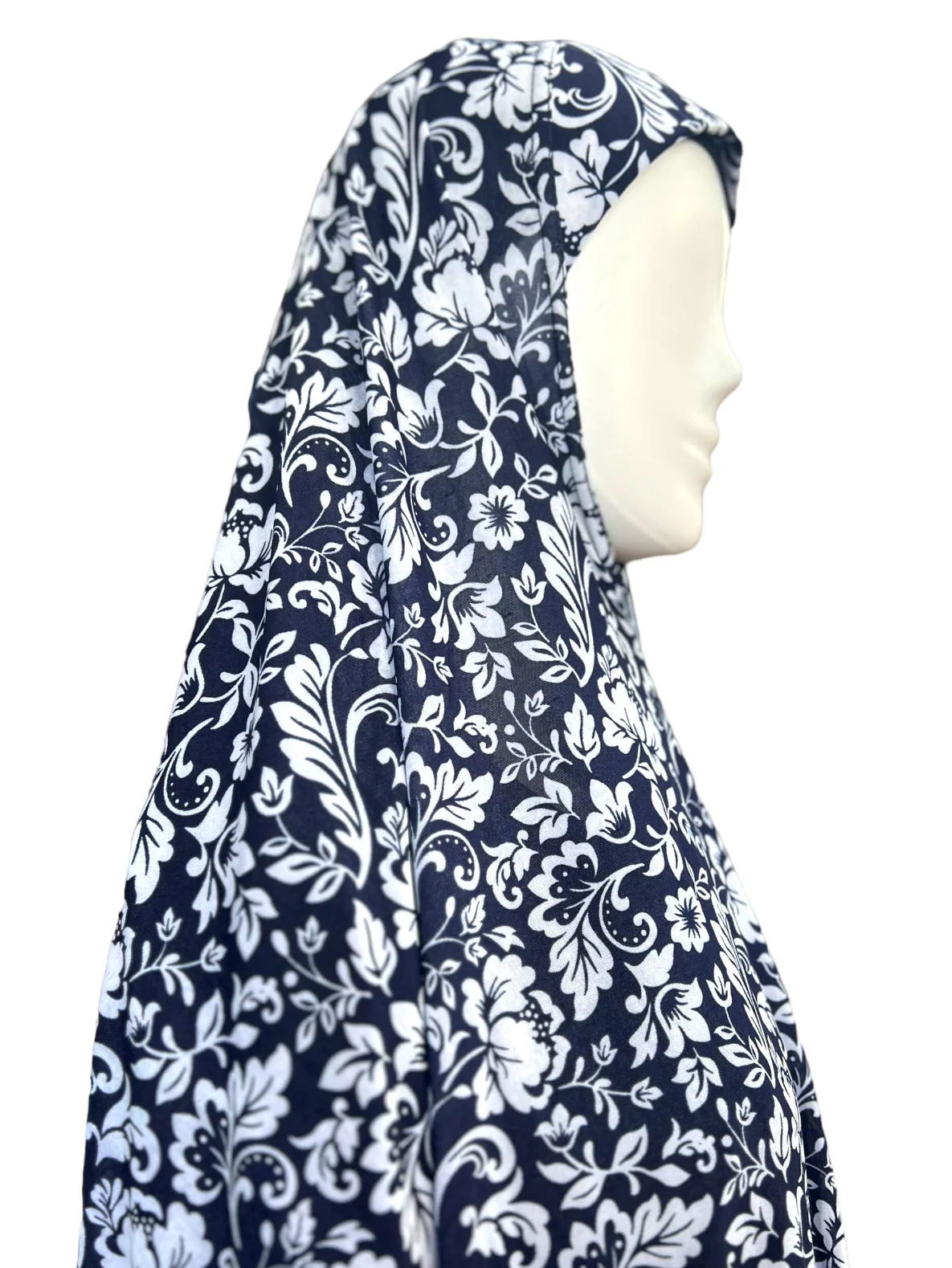 XXL Women’s Printed Prayer Hijab - Navy Blue Floral - Image 3