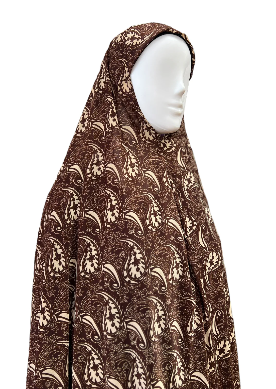 XXXL Women’s Printed Prayer Hijab - Brown Paisley - Image 3