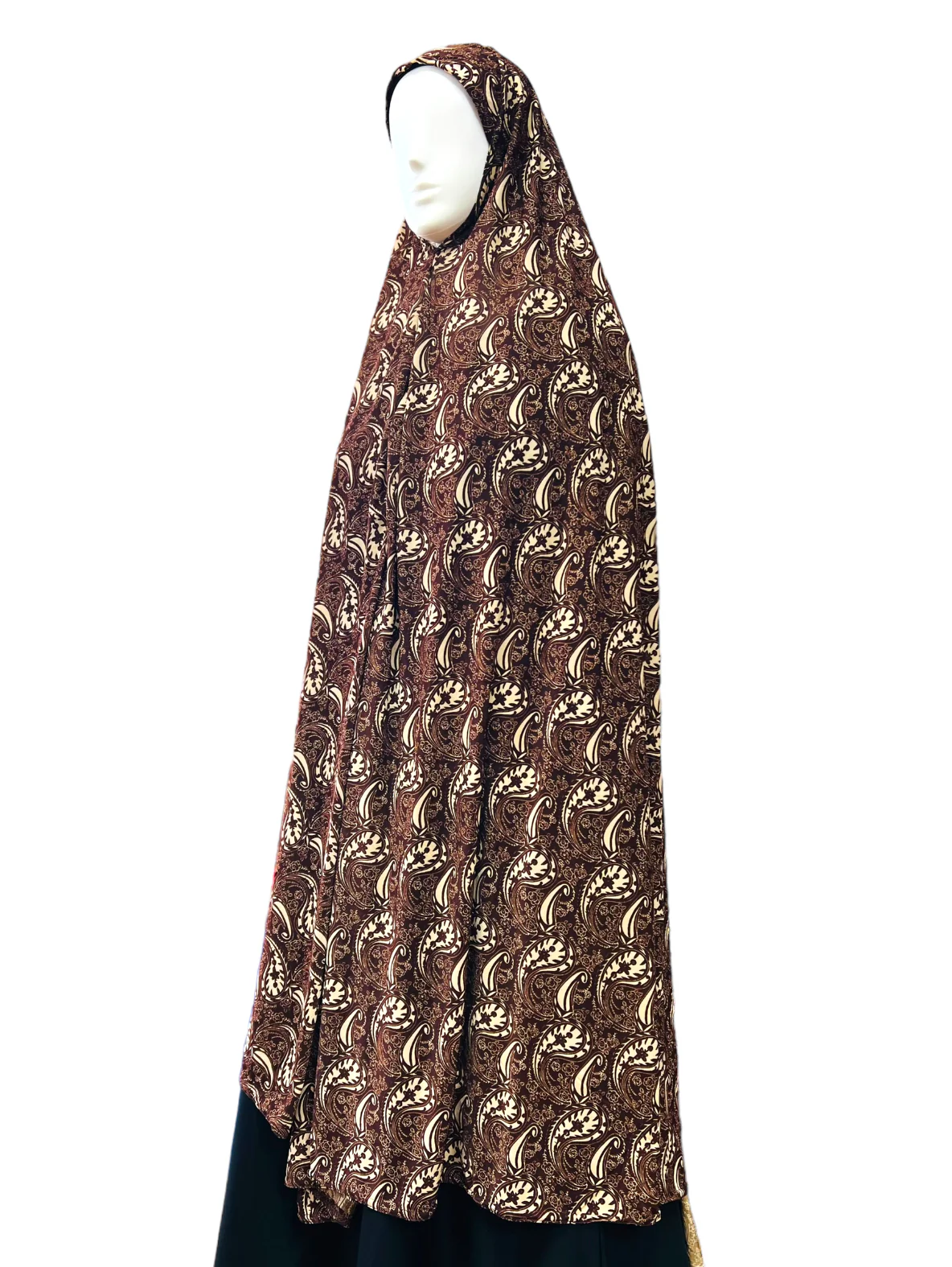 XXXL Women’s Printed Prayer Hijab - Brown Paisley - Image 4
