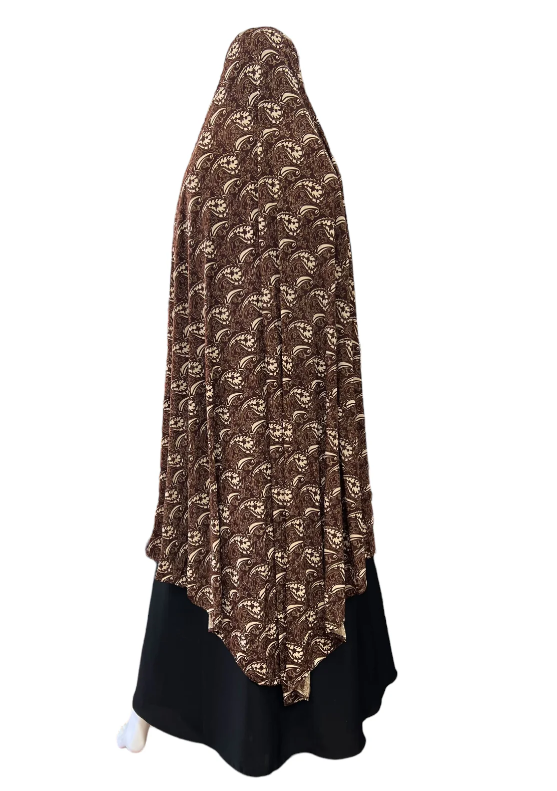 XXXL Women’s Printed Prayer Hijab - Brown Paisley - Image 5