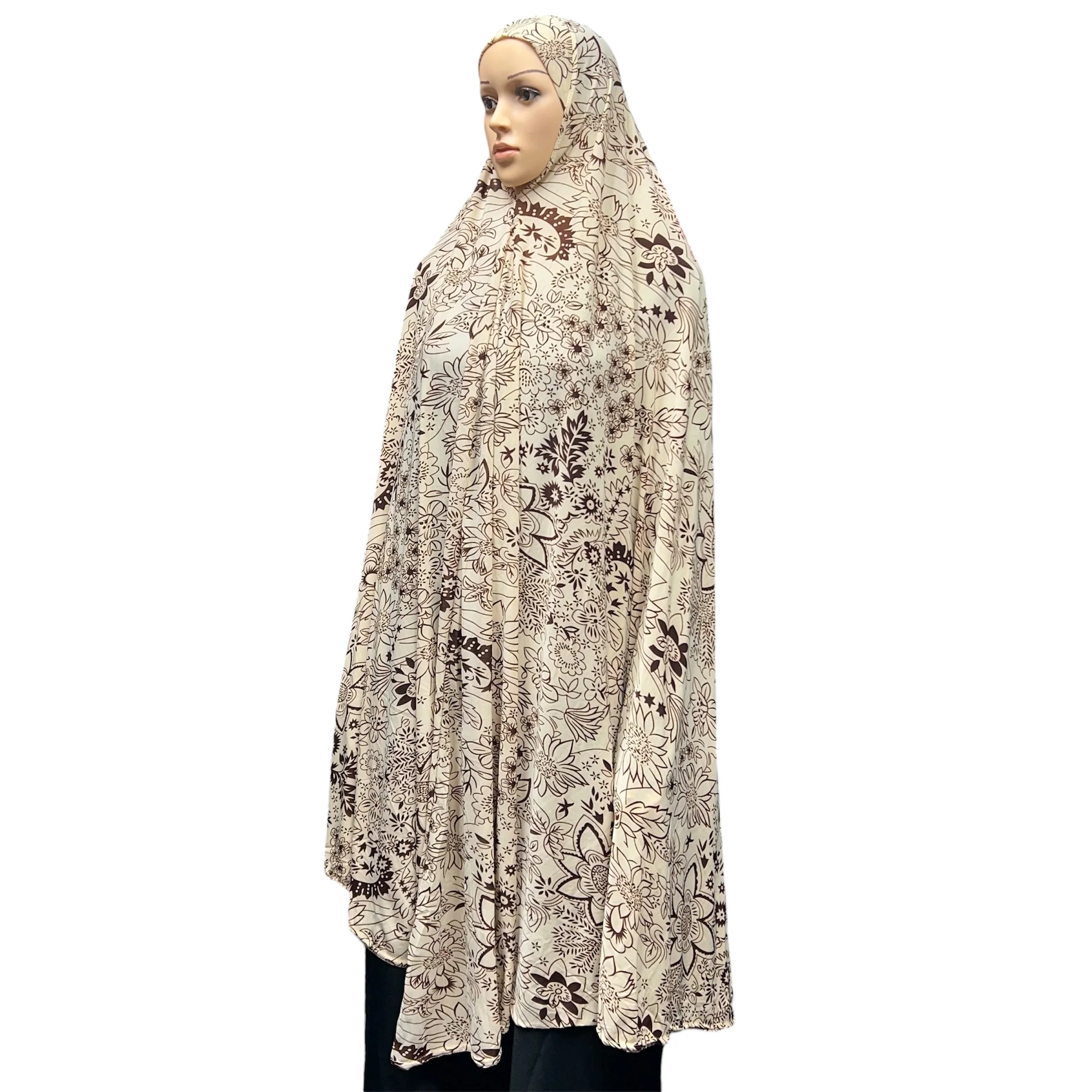 XXXL Women’s Printed Prayer Hijab - Beige Floral - Image 2
