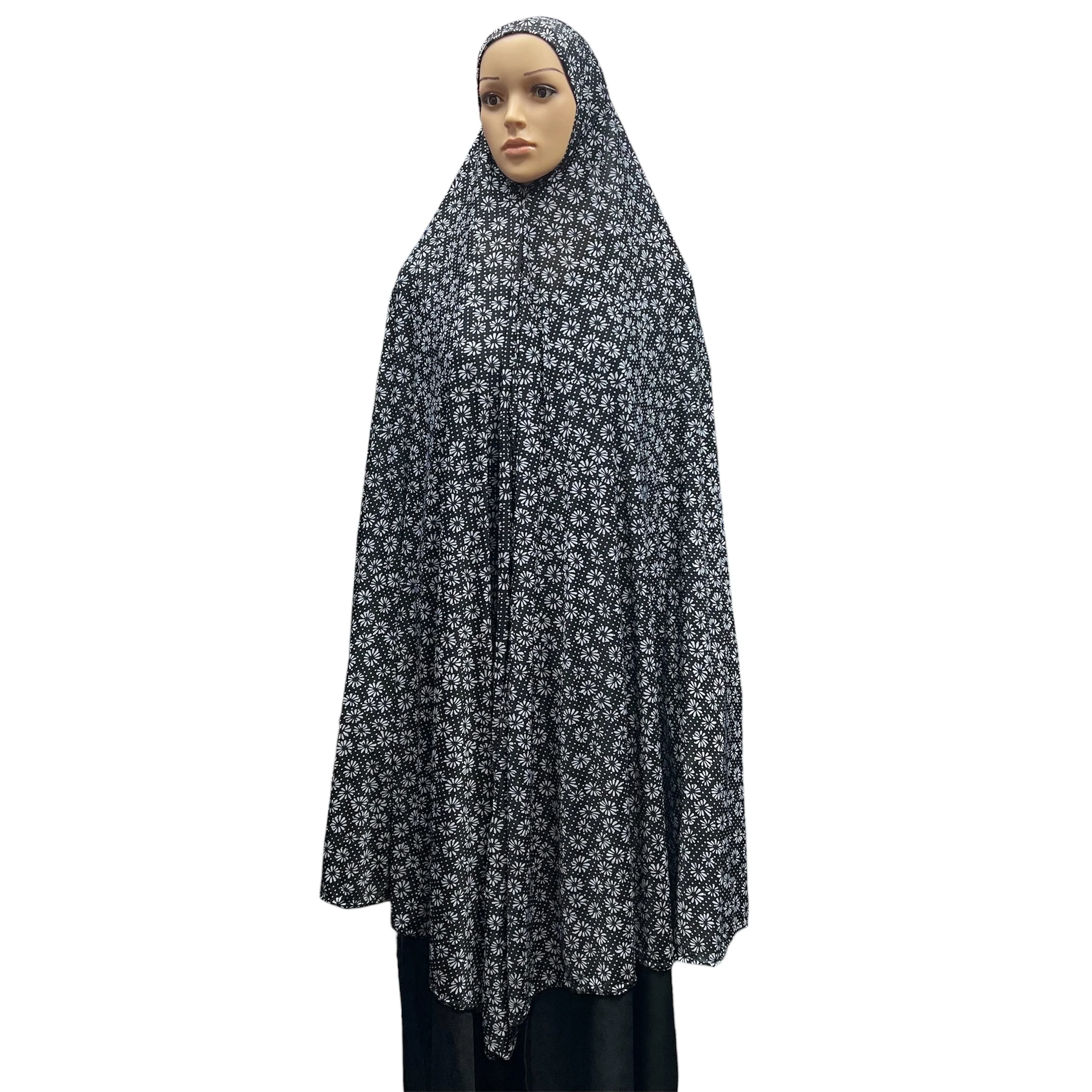 XXXL Women’s Printed Prayer Hijab - Black Sunflower - Image 2