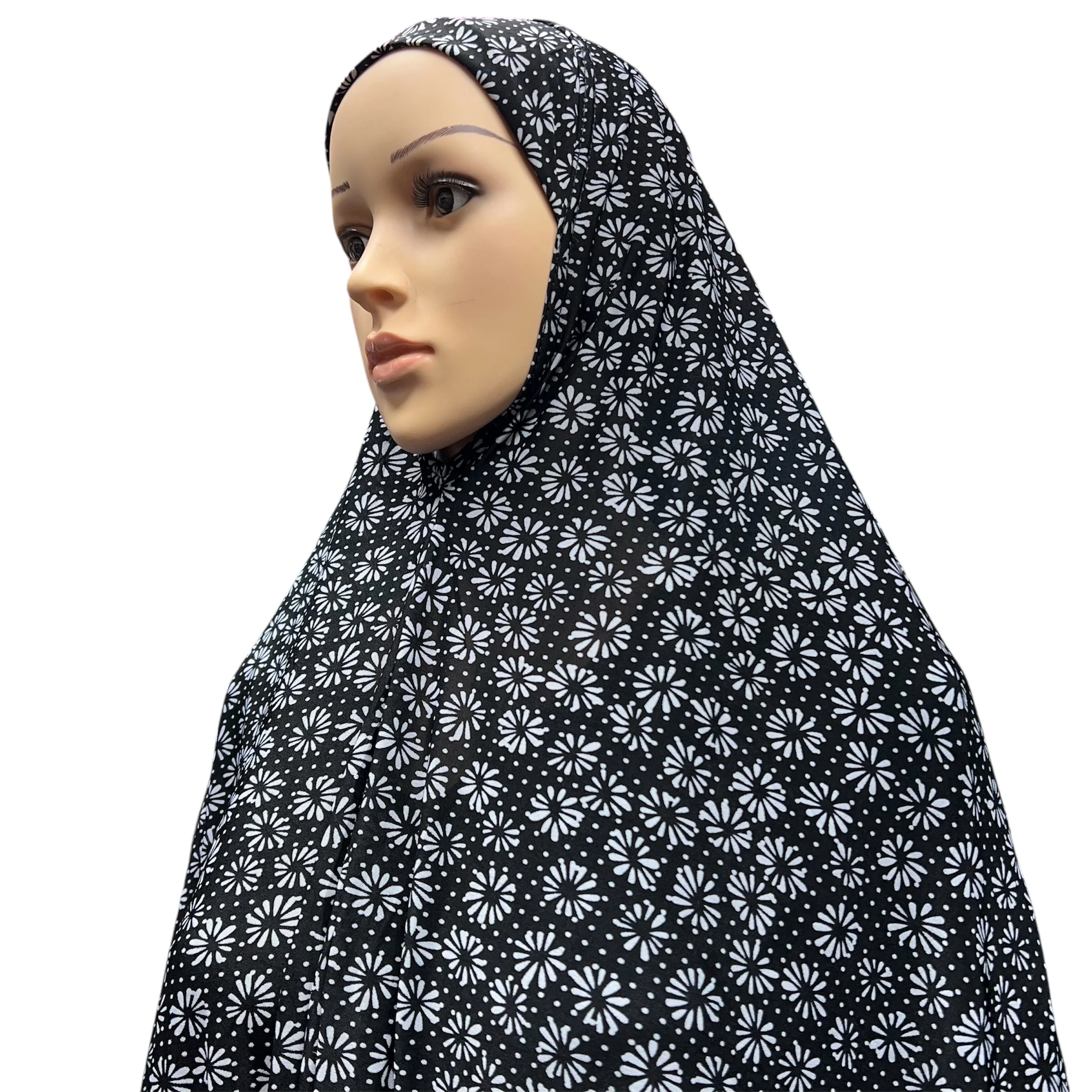XXXL Women’s Printed Prayer Hijab - Black Sunflower - Image 3