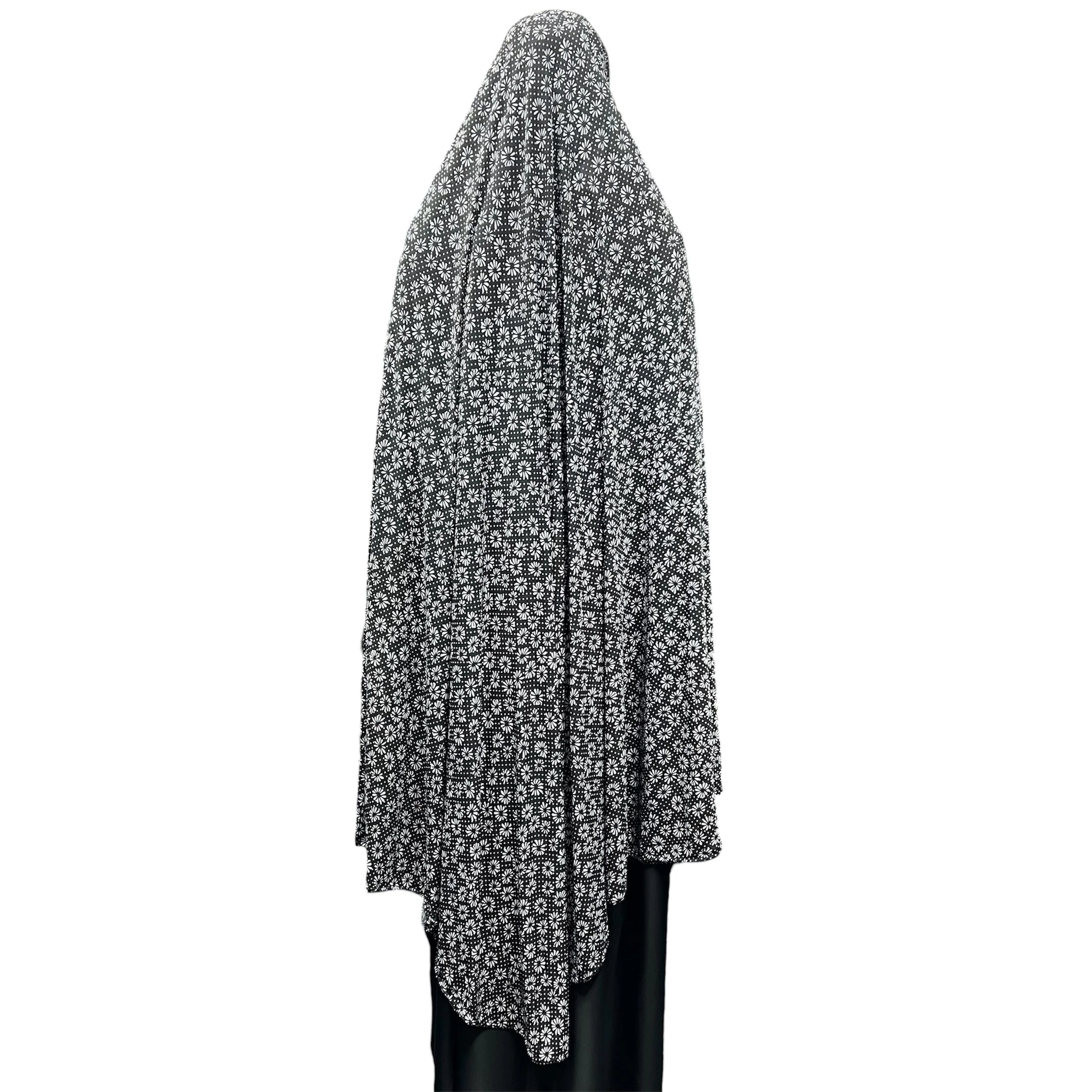 XXXL Women’s Printed Prayer Hijab - Black Sunflower - Image 4