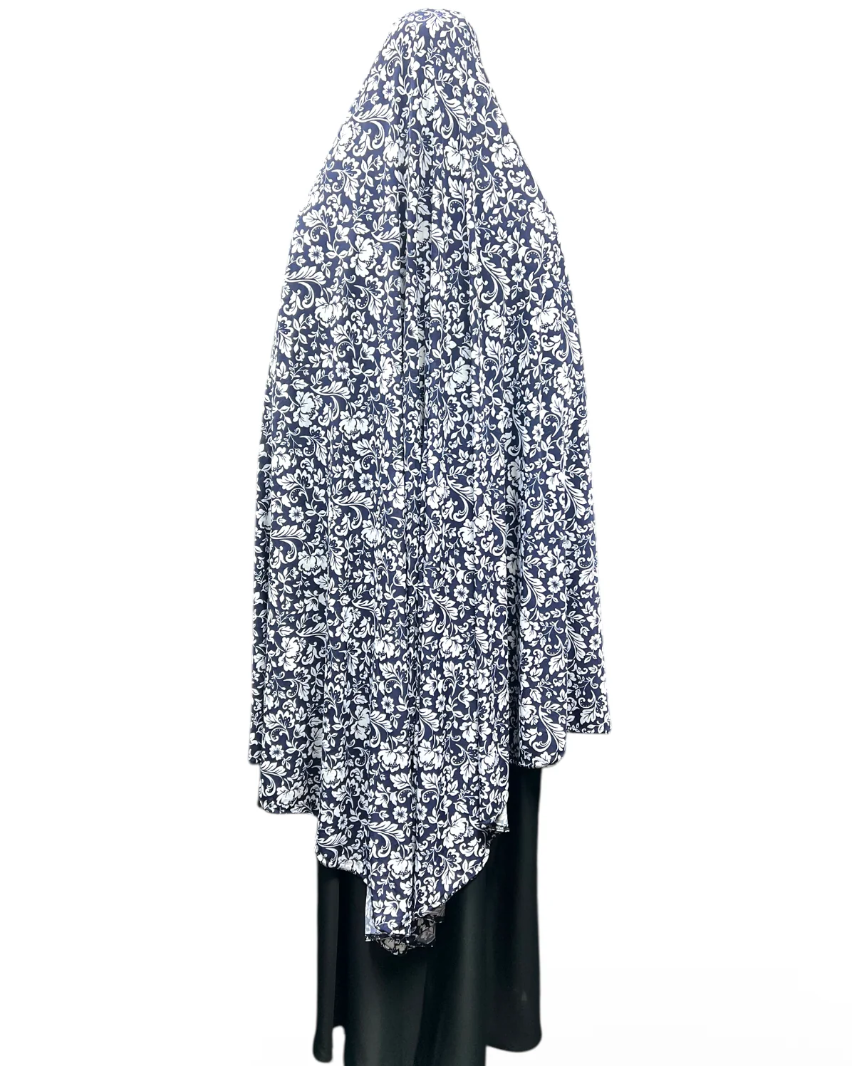 XXXL Women’s Printed Prayer Hijab - Navy Blue Floral - Image 4