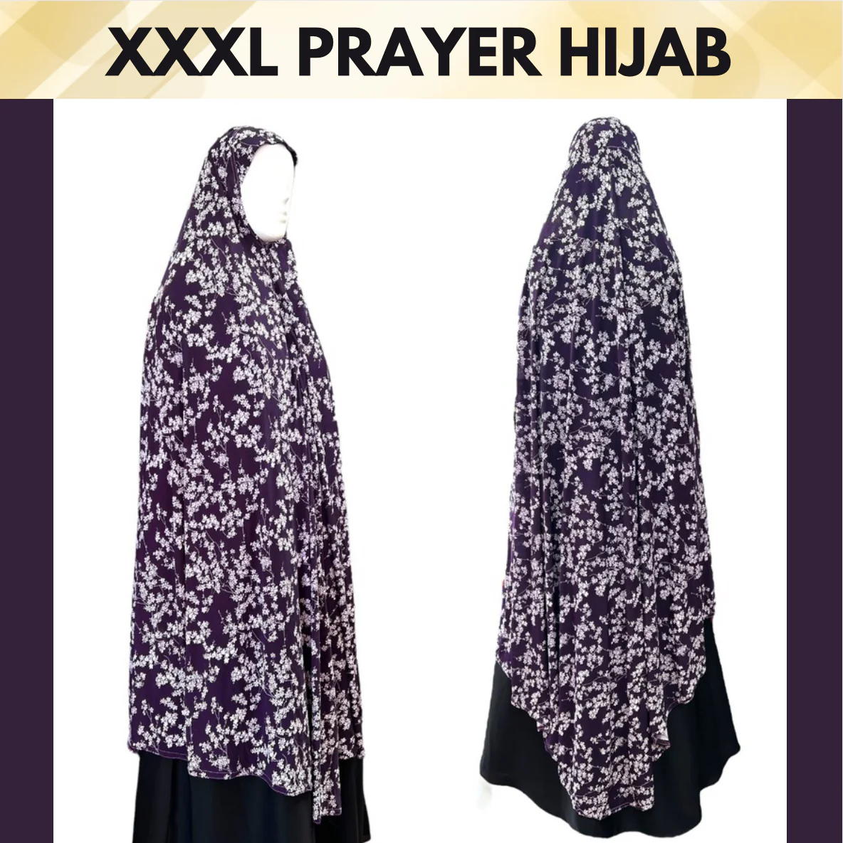 XXXL Women’s Printed Prayer Hijab - Purple Floral