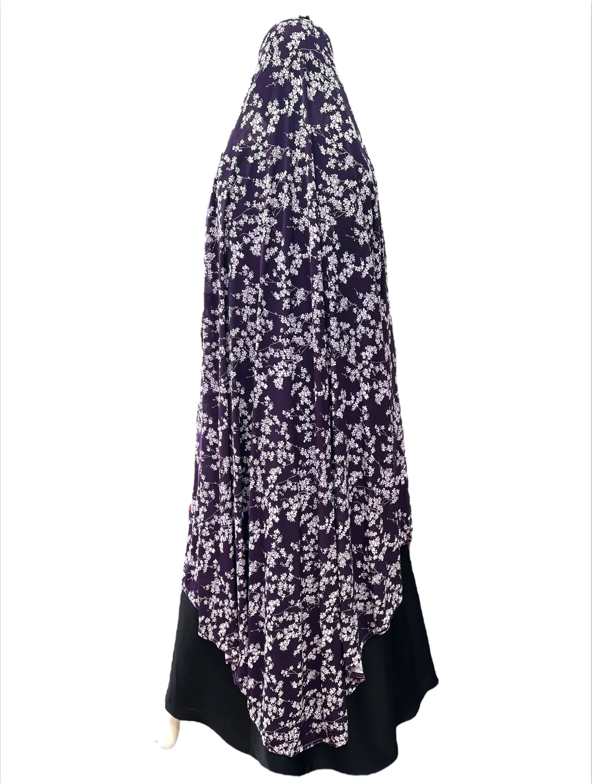 XXXL Women’s Printed Prayer Hijab - Purple Floral - Image 4