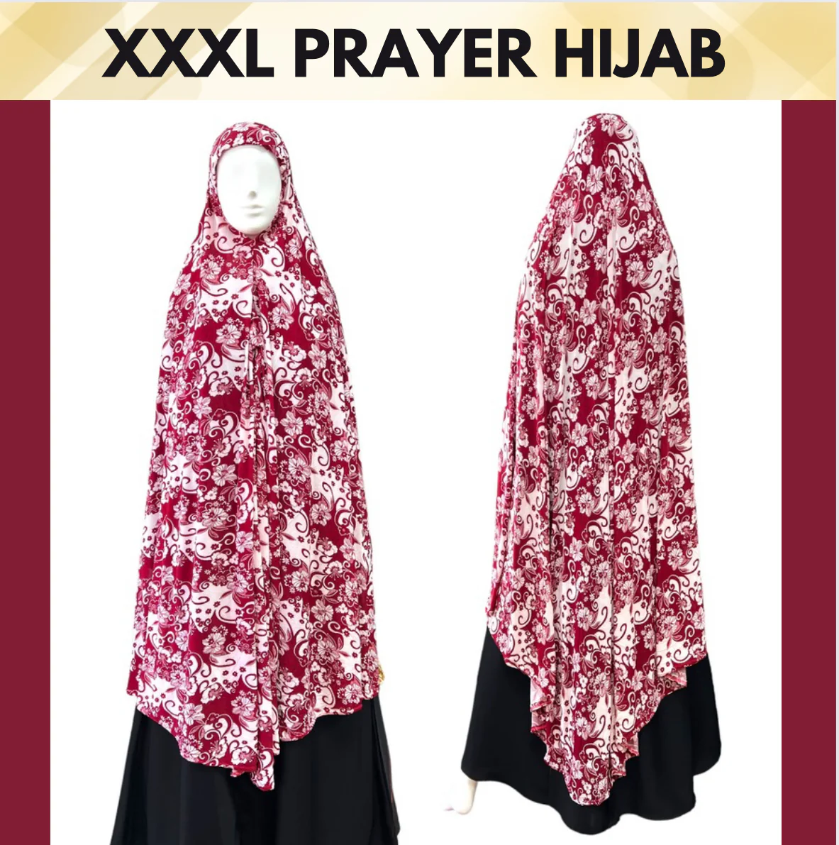 XXXL Women’s Printed Prayer Hijab - Red Floral