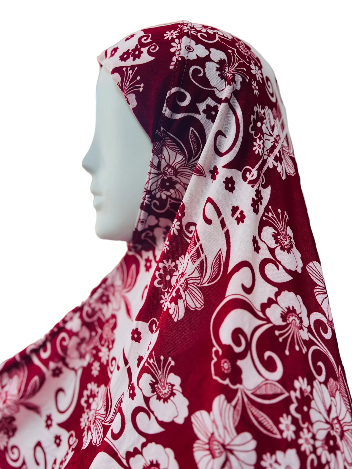 XXXL Women’s Printed Prayer Hijab - Red Floral - Image 2