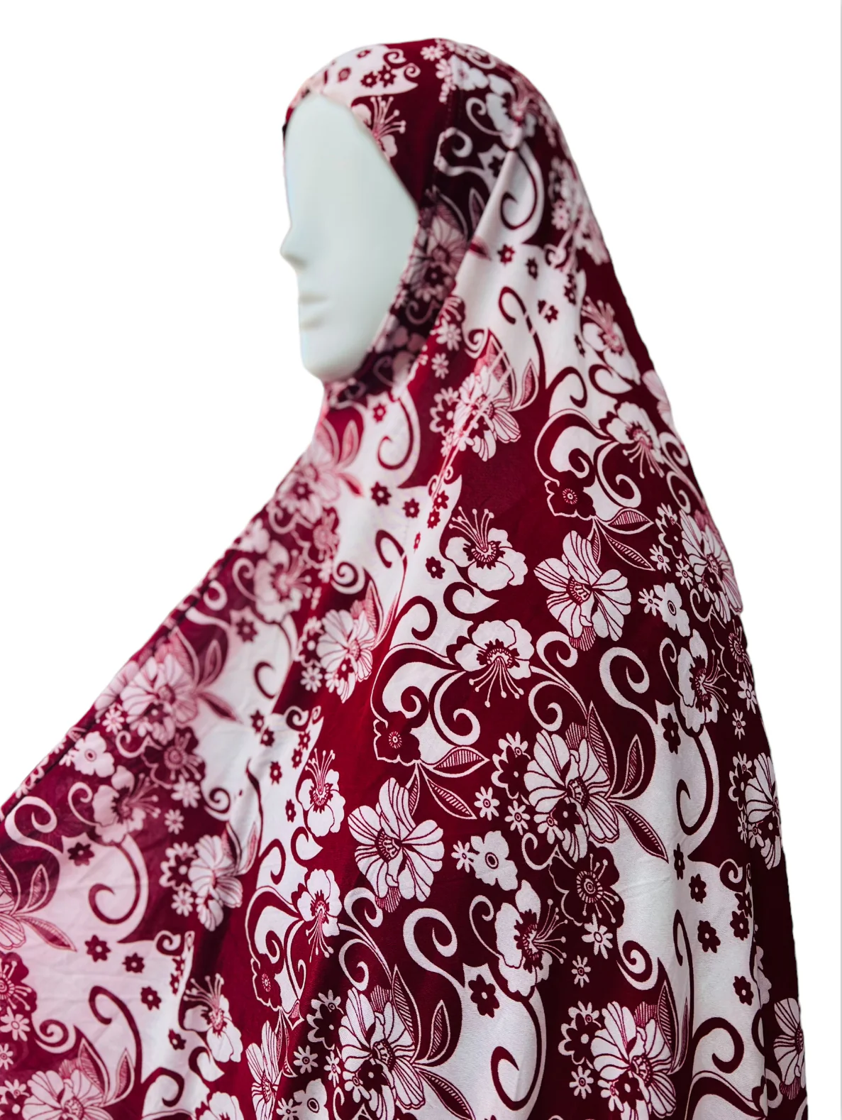 XXXL Women’s Printed Prayer Hijab - Red Floral - Image 3