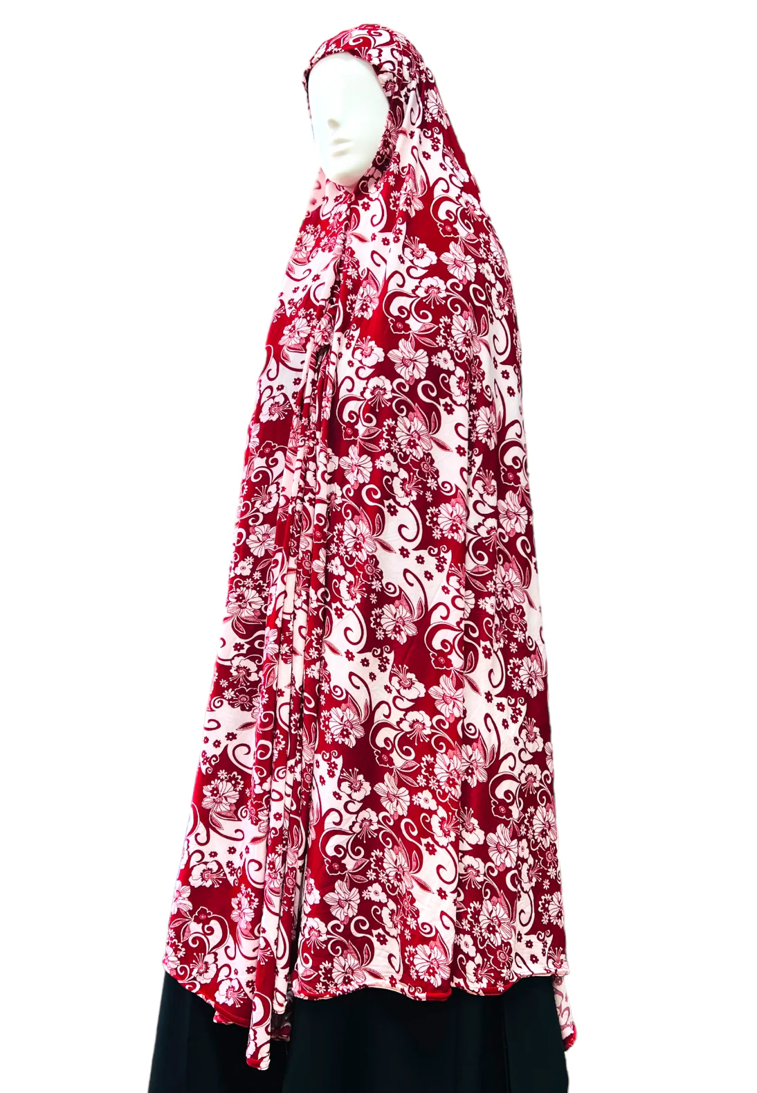 XXXL Women’s Printed Prayer Hijab - Red Floral - Image 4