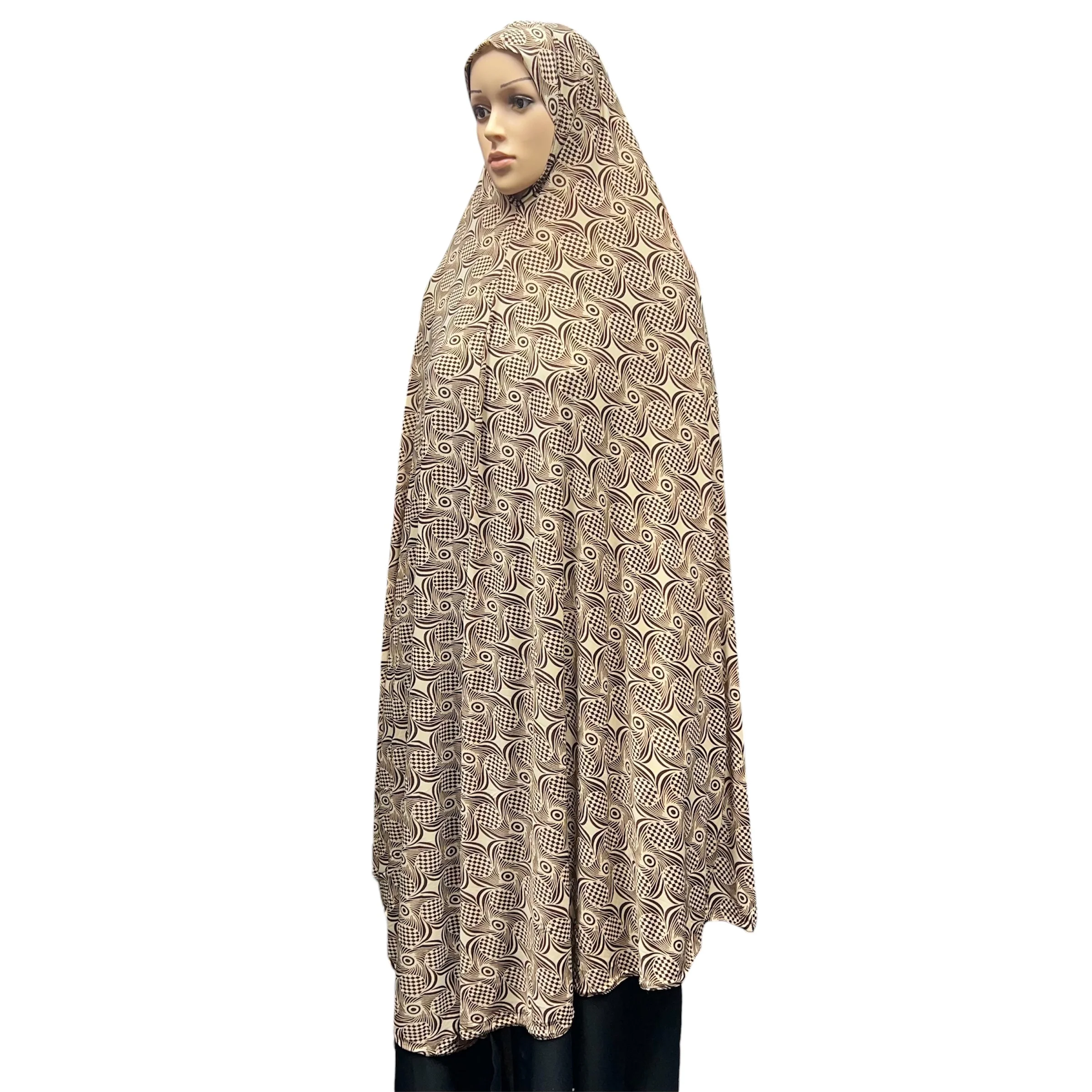 XXXL Women’s Printed Prayer Hijab - Tan Swirls - Image 2