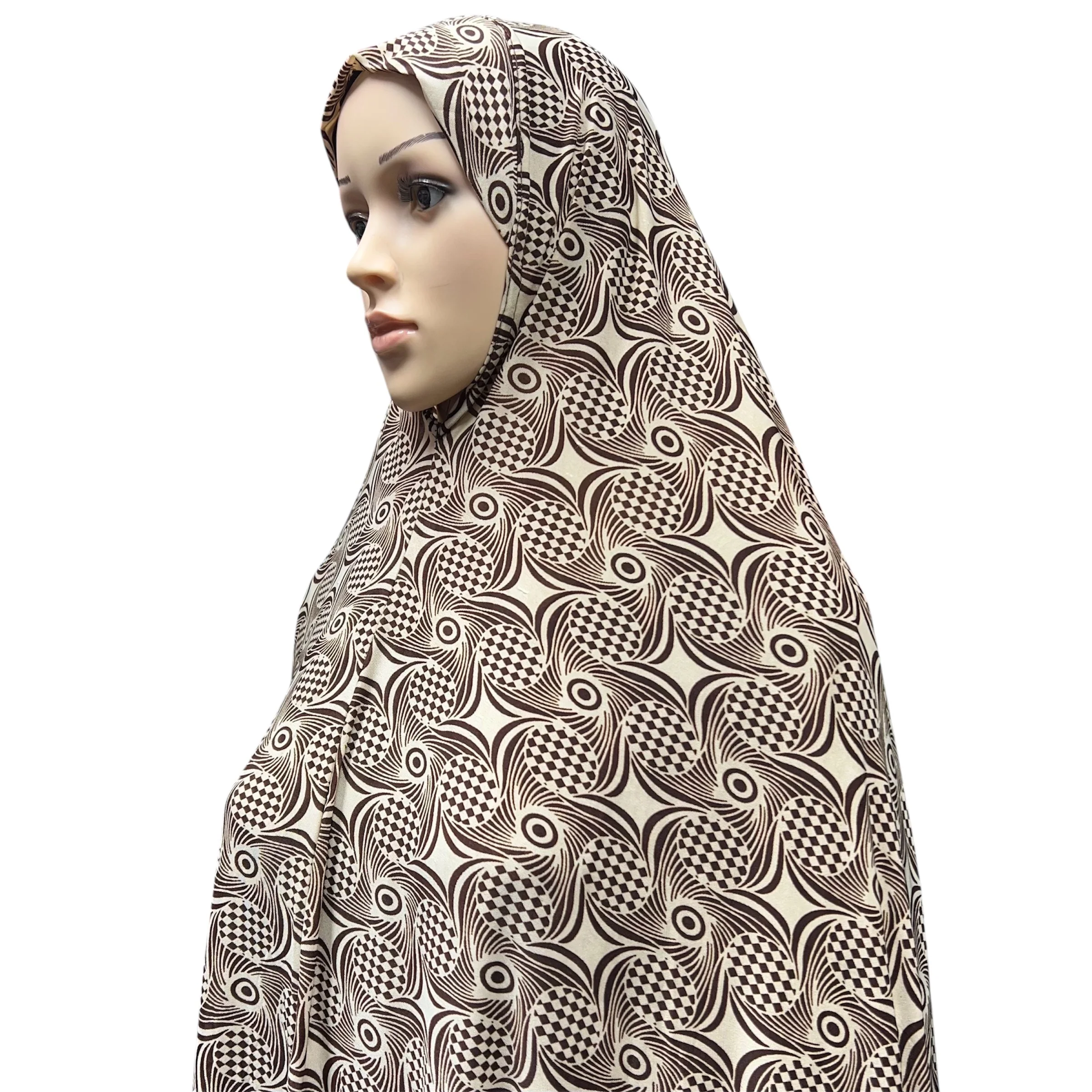 XXXL Women’s Printed Prayer Hijab - Tan Swirls - Image 3