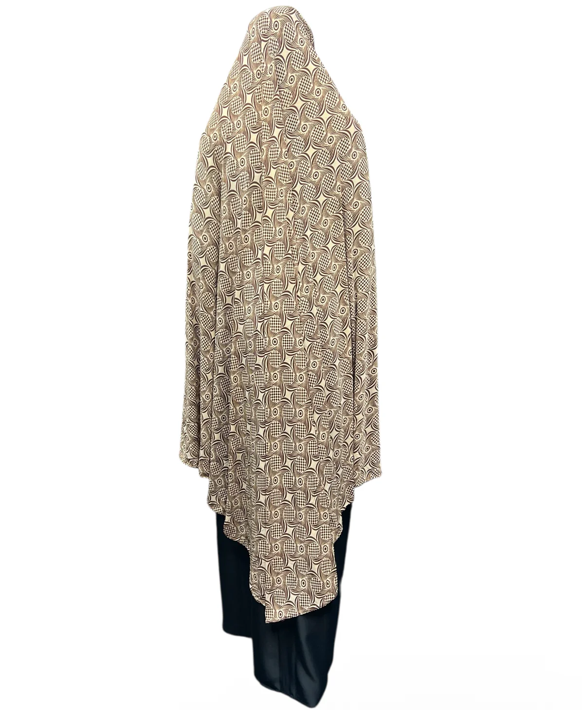 XXXL Women’s Printed Prayer Hijab - Tan Swirls - Image 4