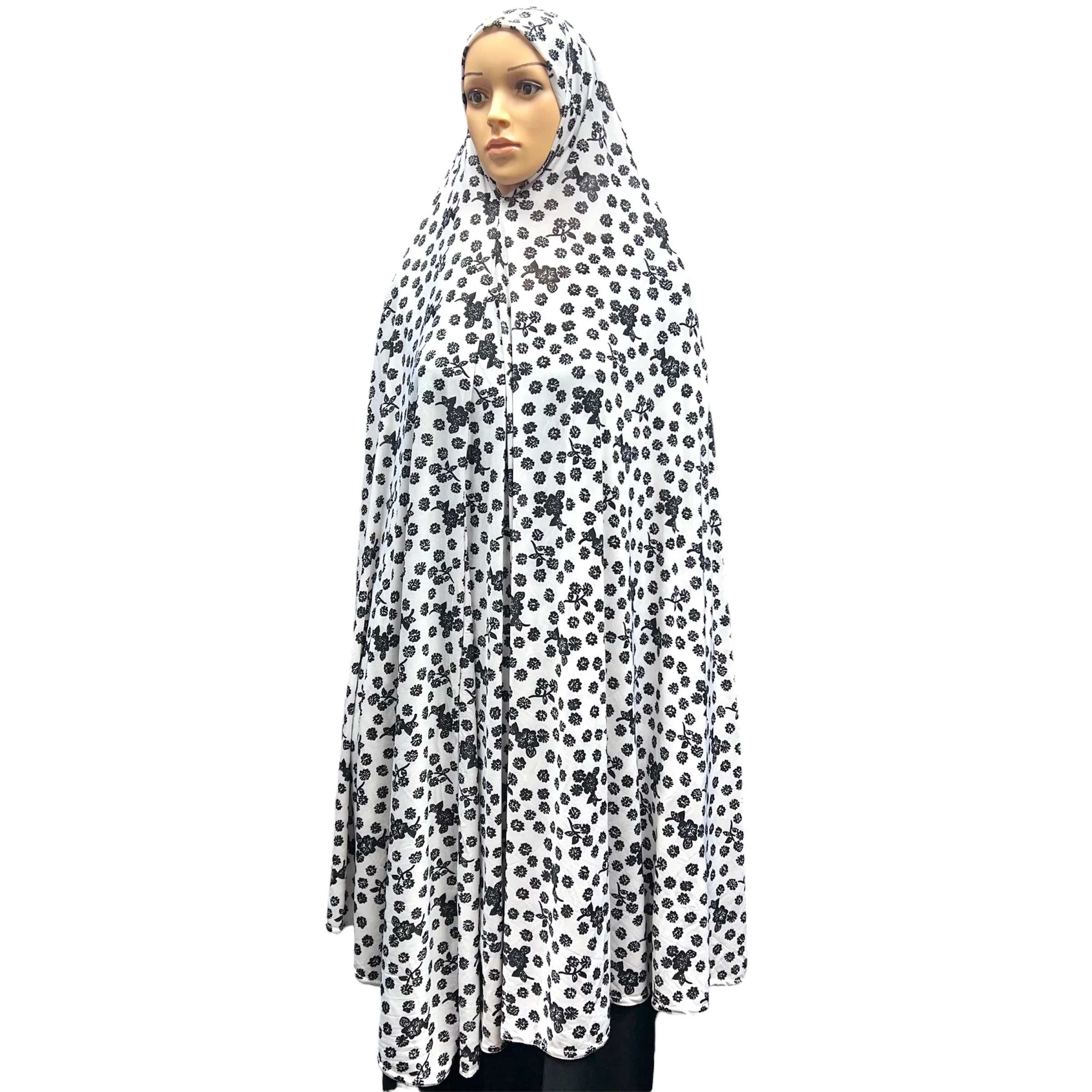 XXXL Women’s Printed Prayer Hijab - White Floral - Image 2