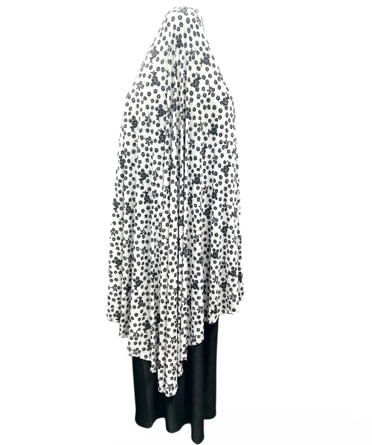 XXXL Women’s Printed Prayer Hijab - White Floral - Image 4