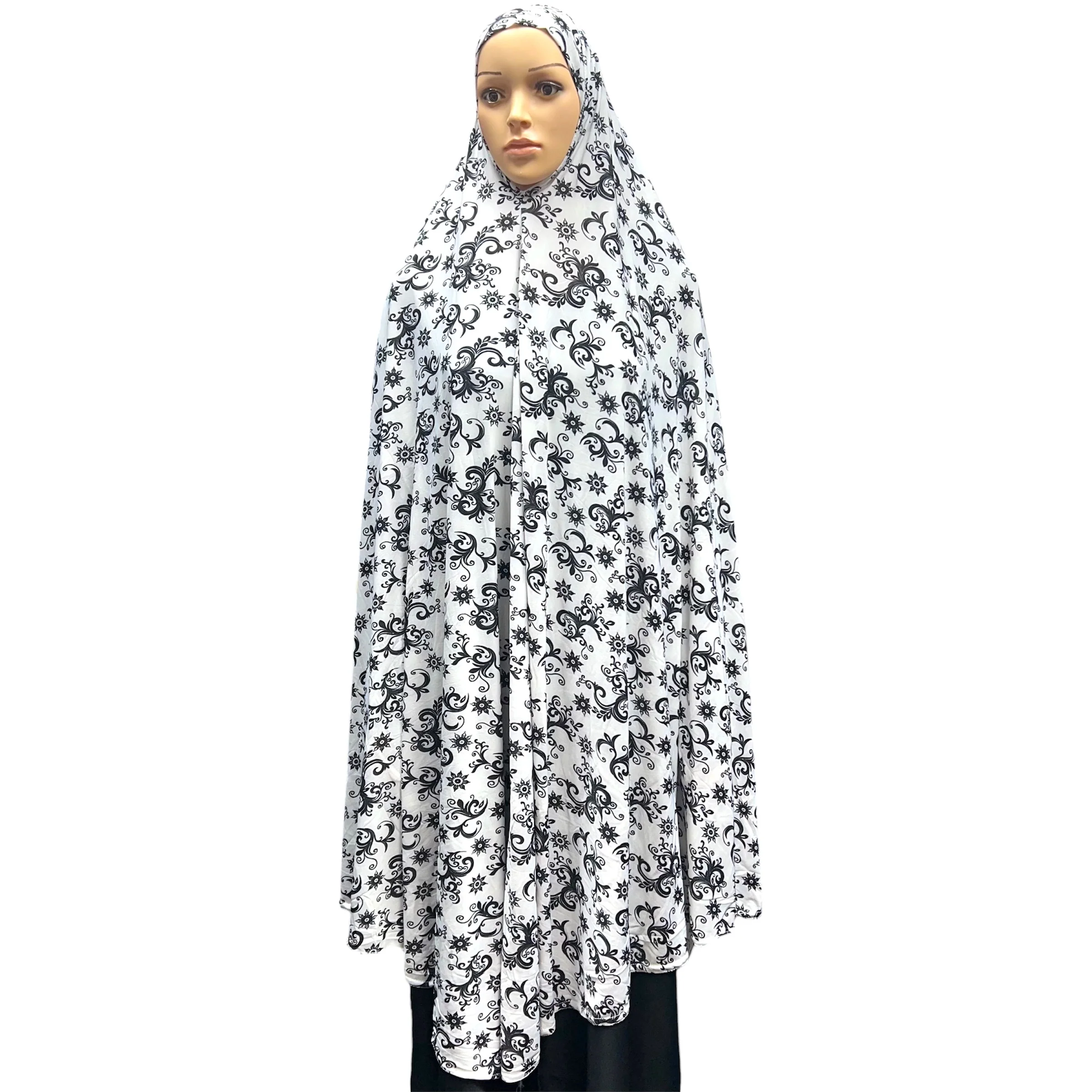 XXXL Women’s Printed Prayer Hijab - White Paisley - Image 2