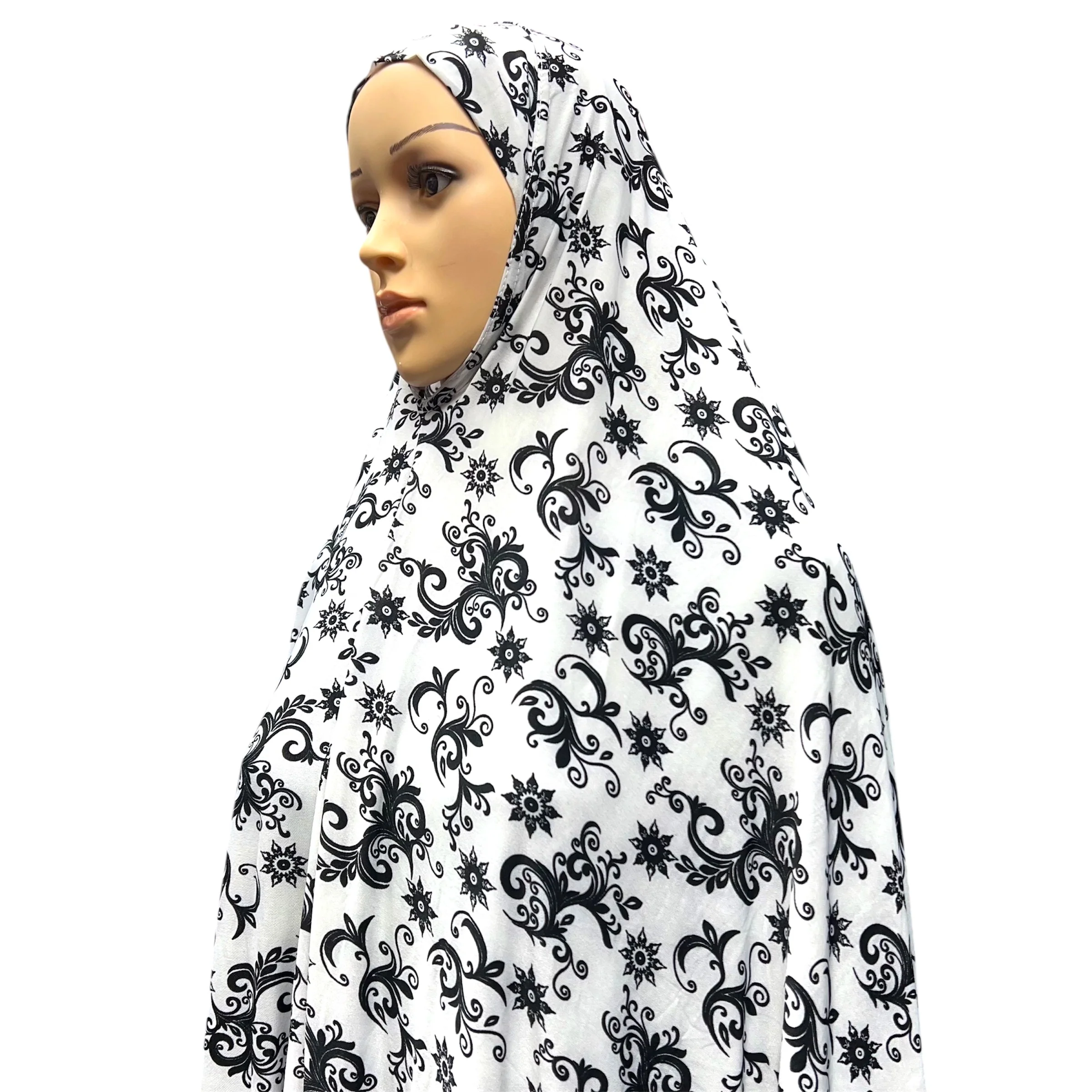 XXXL Women’s Printed Prayer Hijab - White Paisley - Image 3