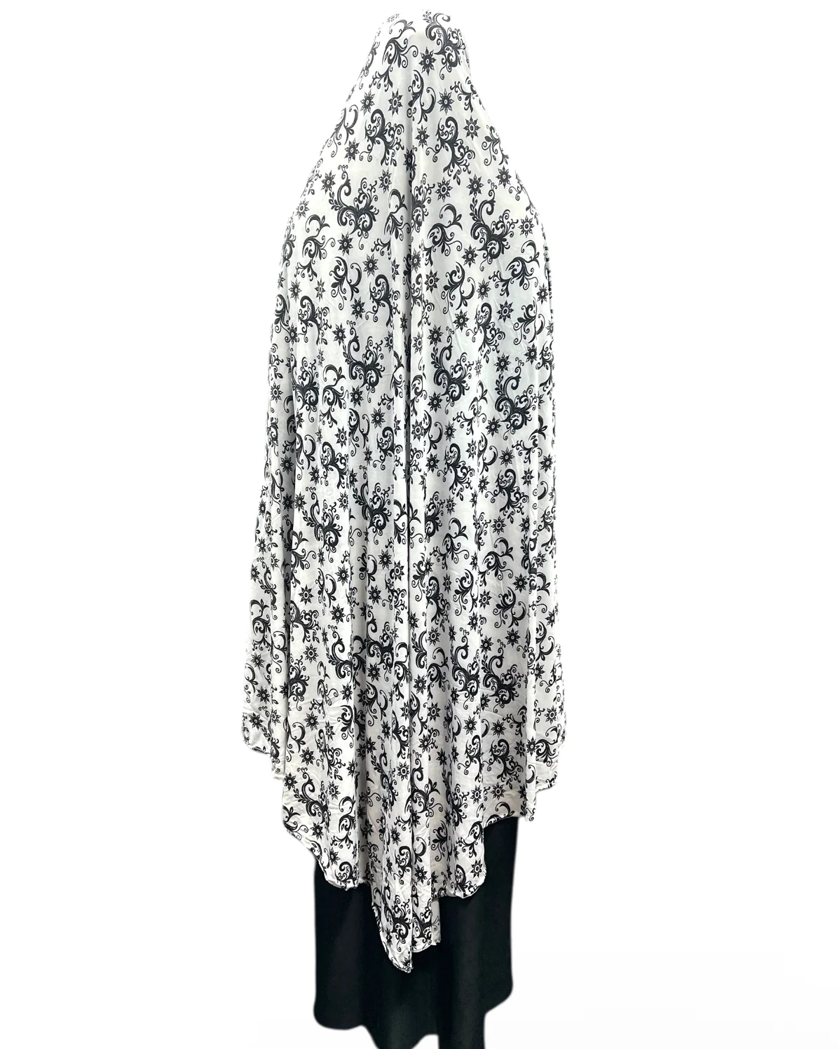 XXXL Women’s Printed Prayer Hijab - White Paisley - Image 4